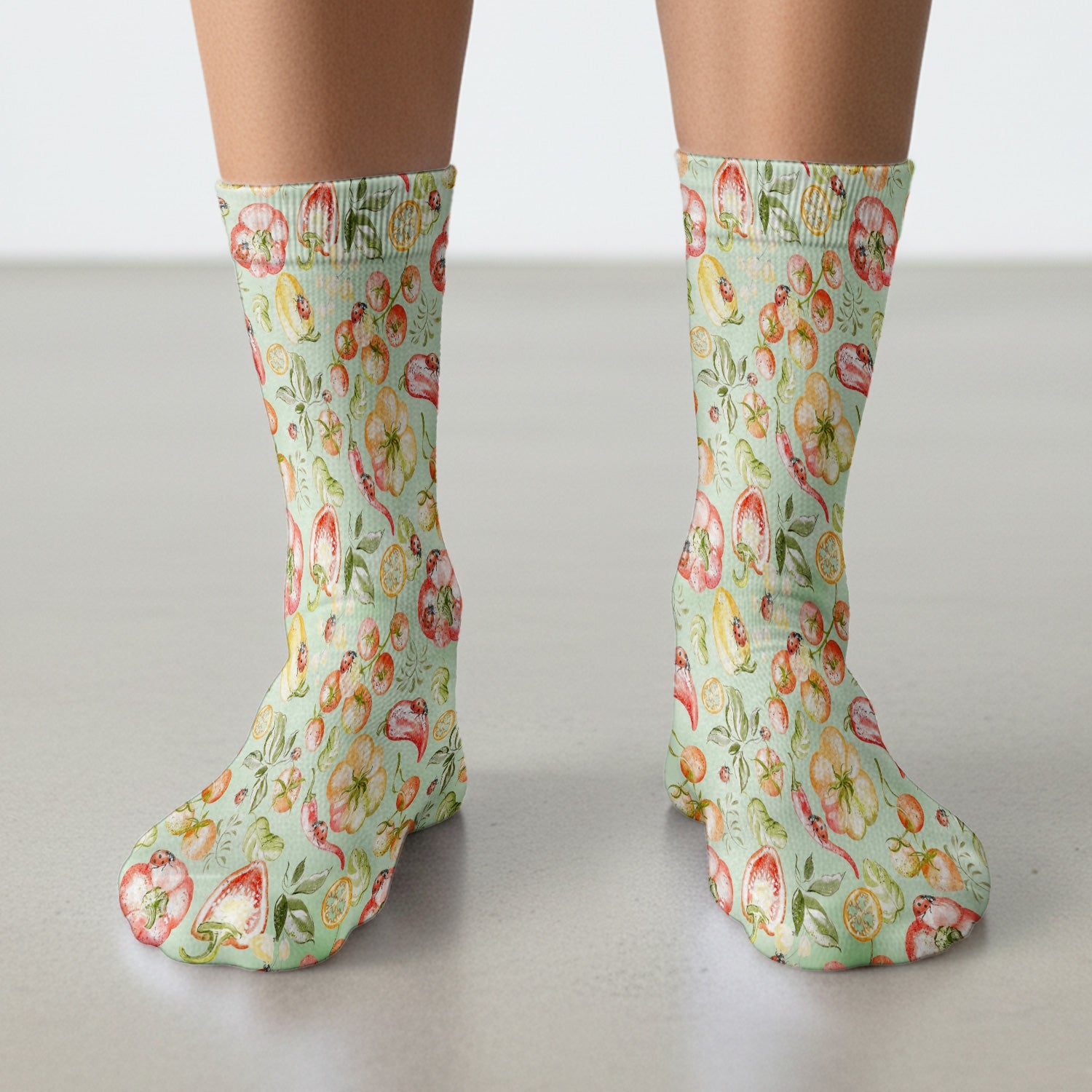 Cute Watercolor Veggie Ladybug Pattern Socks, Breathable Fabrics Medical Uniform