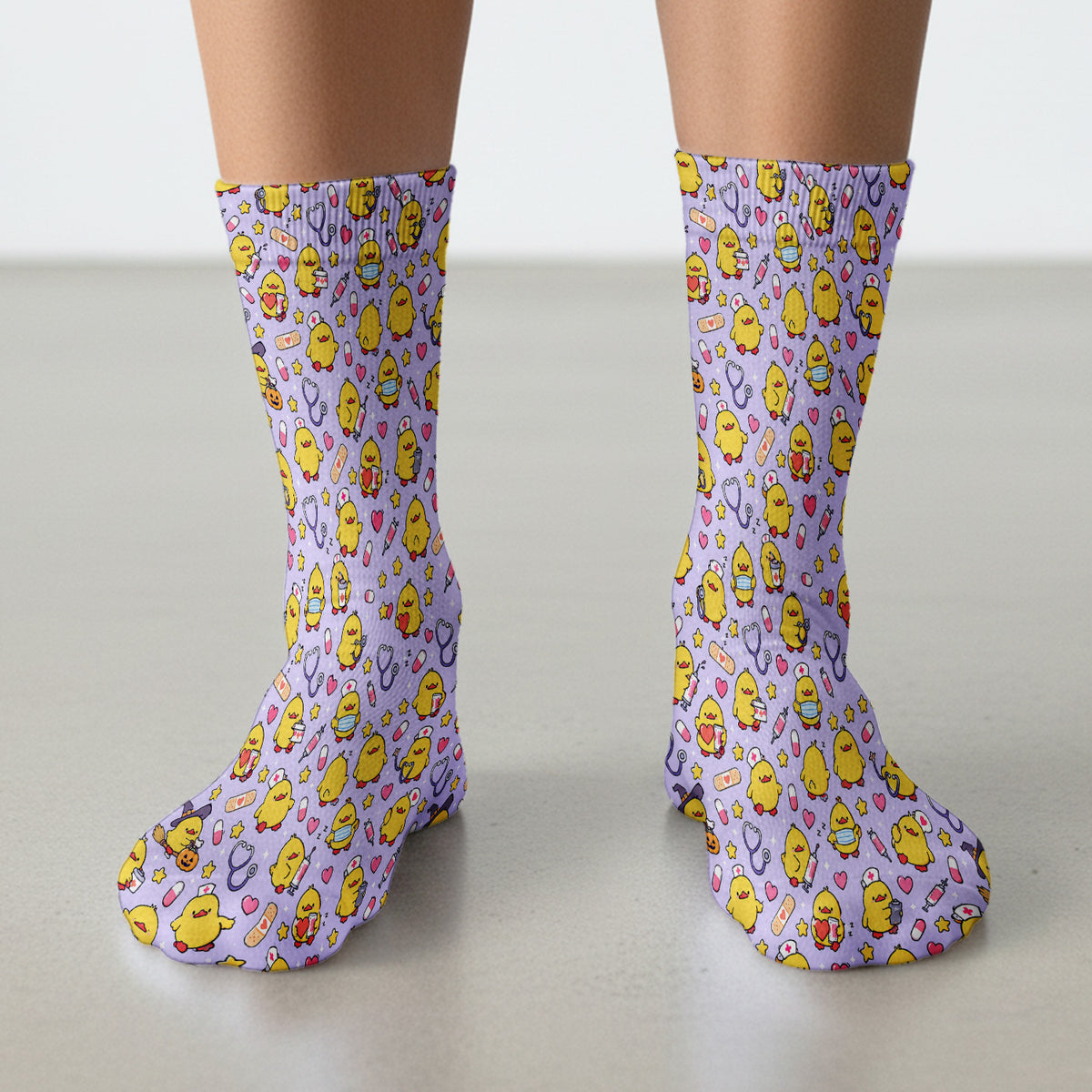 Cute Nurse Chicks And Medical Icons Socks, Adult Socks for Men and Women