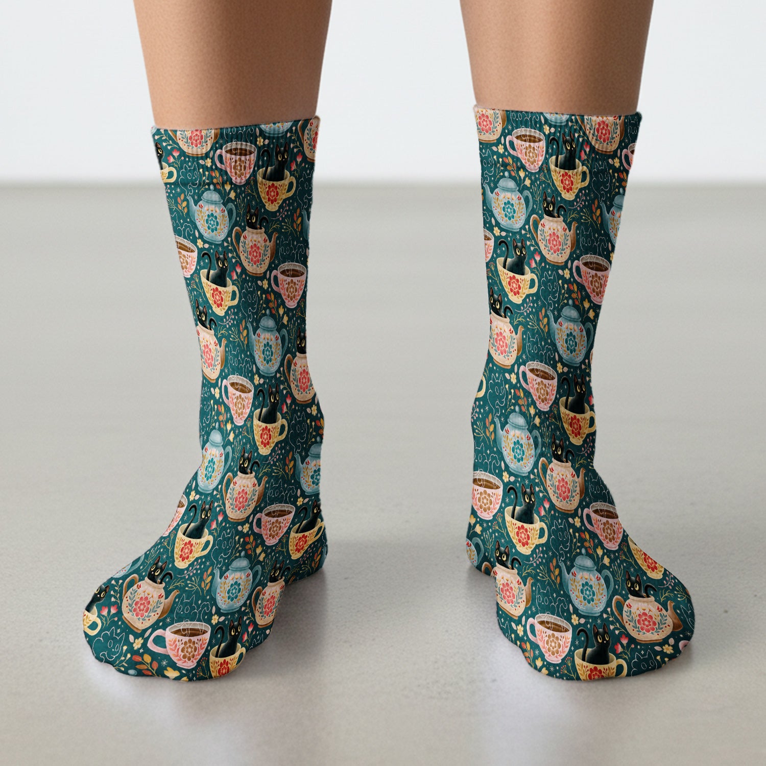 Black Cat Tea Party Veterinary Pattern Socks, Adult Socks for Men and Women
