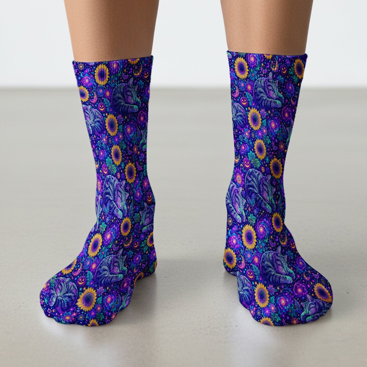 Spooky Galaxy Cat And Sunflowers Socks, Adult Socks for Men and Women