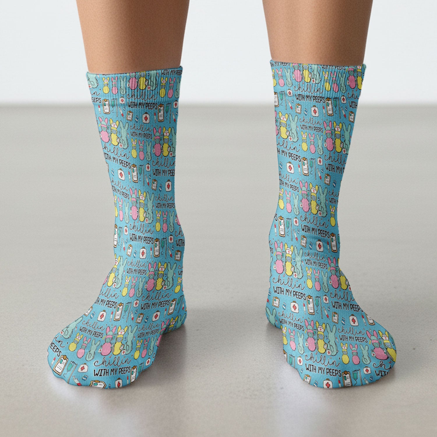 Cute Bunny Nurse Chillin With My Peeps Socks, Socks for Nurse Doctor