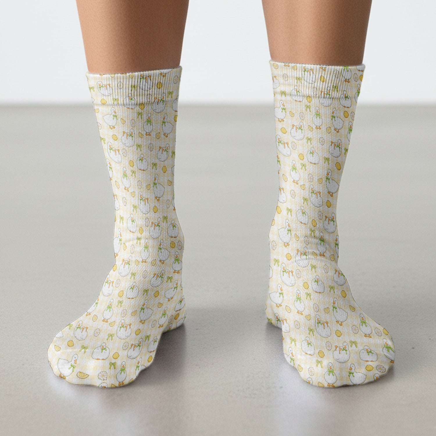 Adorable Ducks Lemon Daisy Pattern Socks, Socks for Nurse Doctor
