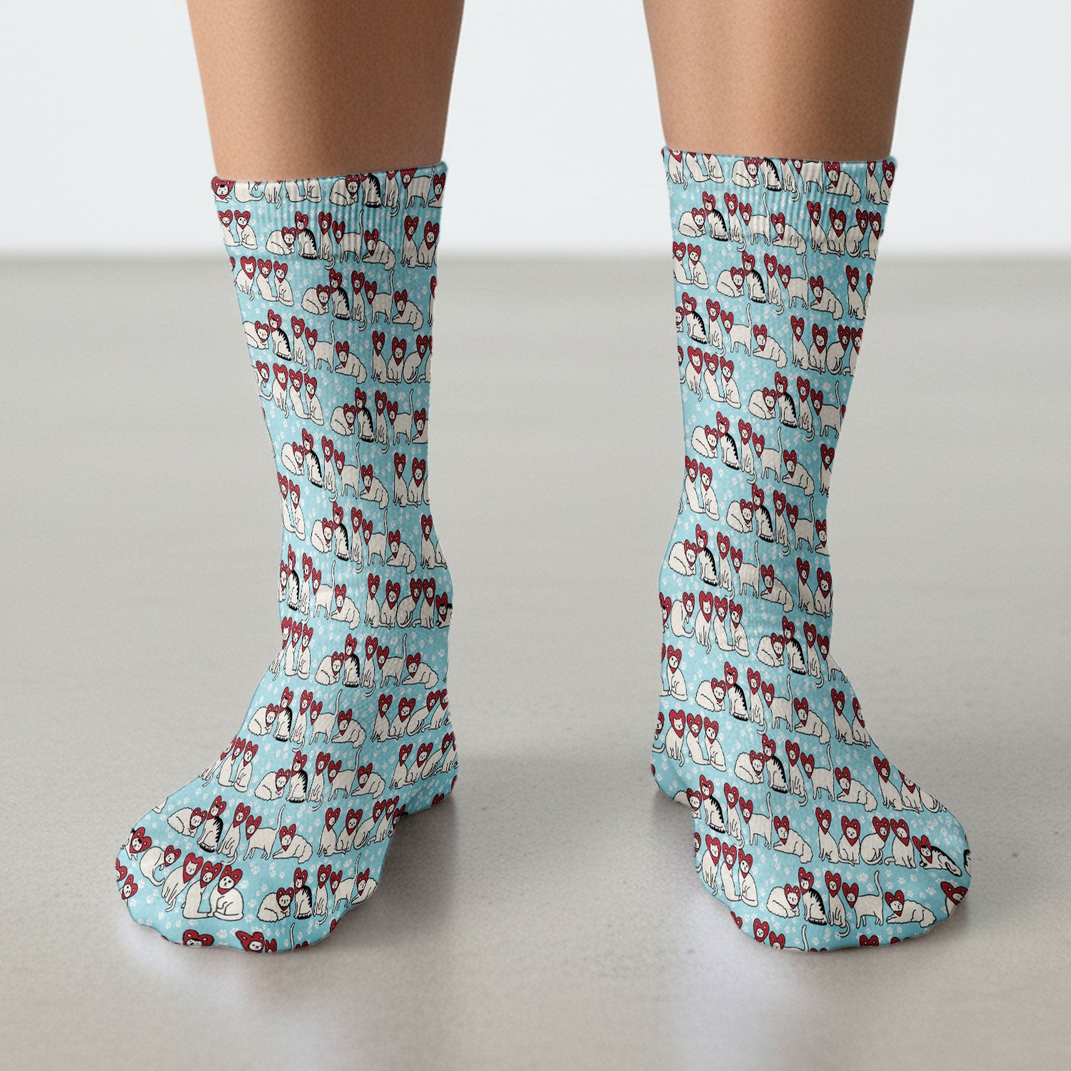 Cute Cat Heart Pattern Scrub Socks, Funny Cat Scrub Sock For Nurses, Breathable Fabrics Nursing Uniform