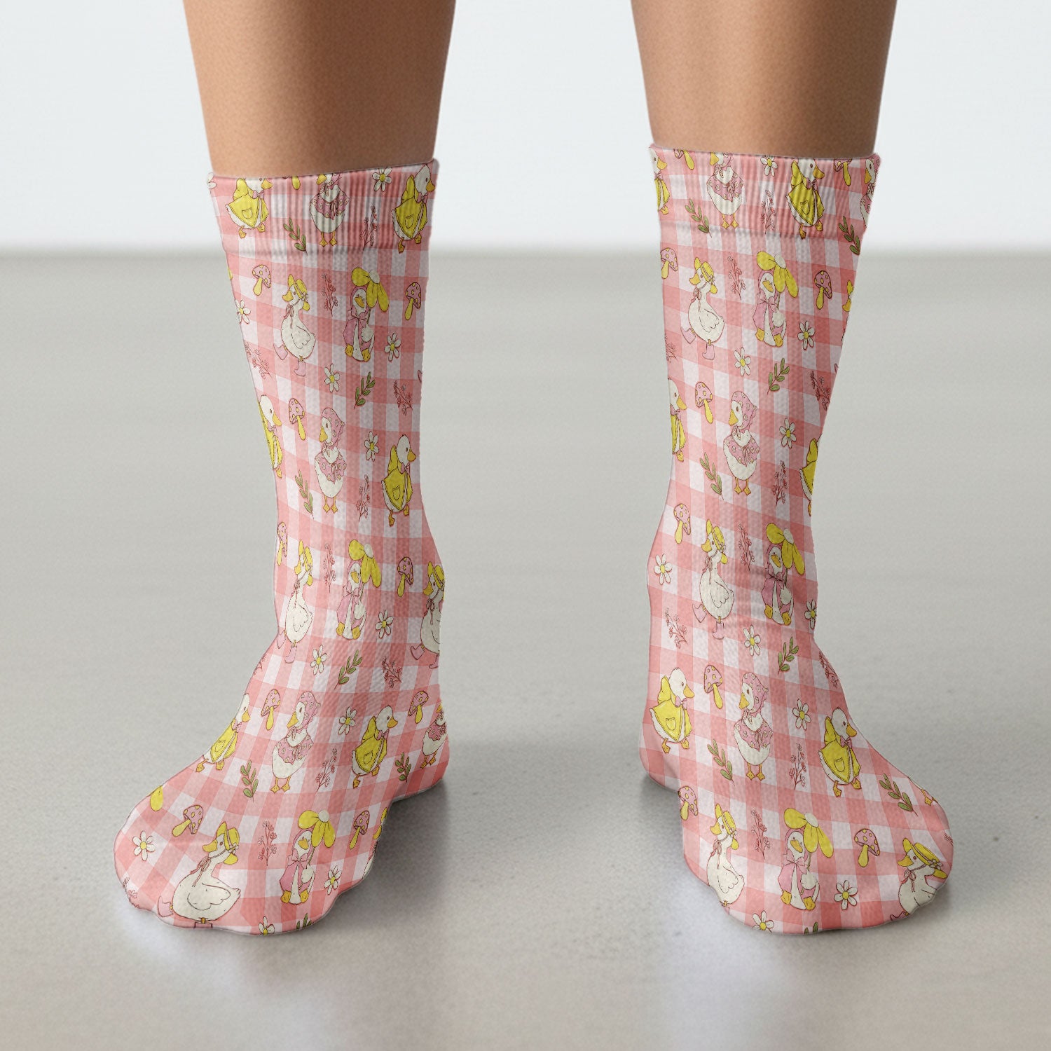 Cute Duck Outfit Gingham Pattern Scrub Socks, Socks for Nurse Doctor