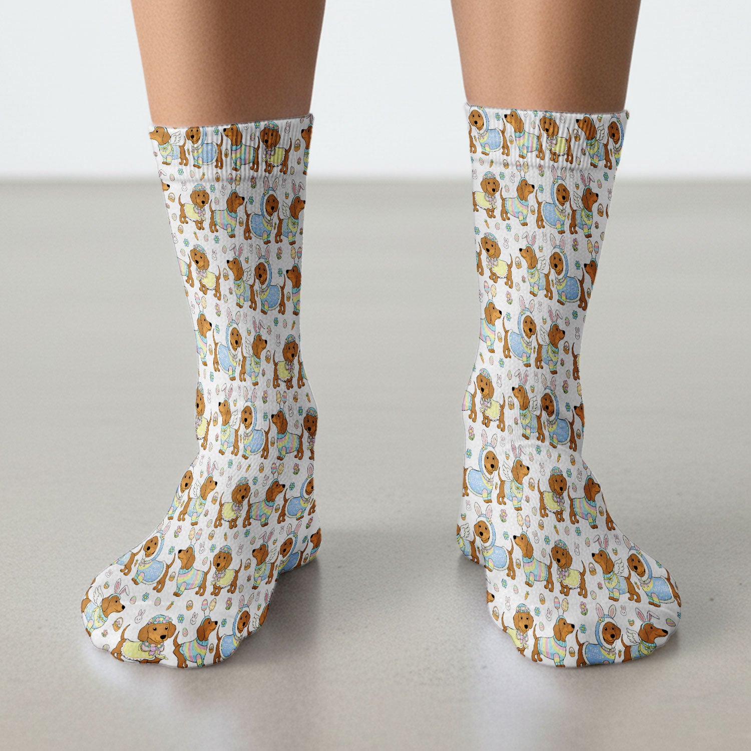 Easter Dachshund Bunny Pattern Nurse Socks, Breathable Fabrics Medical Uniform