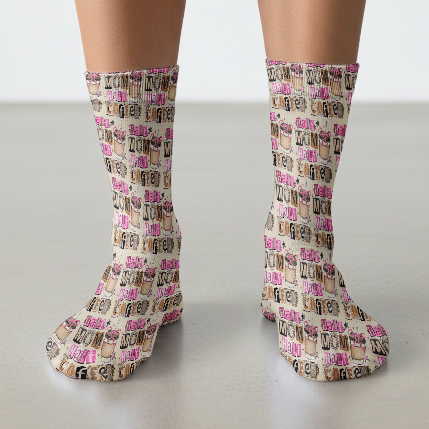 Half Mom Half Coffee Print Socks, Breathable Fabrics Medical Uniform