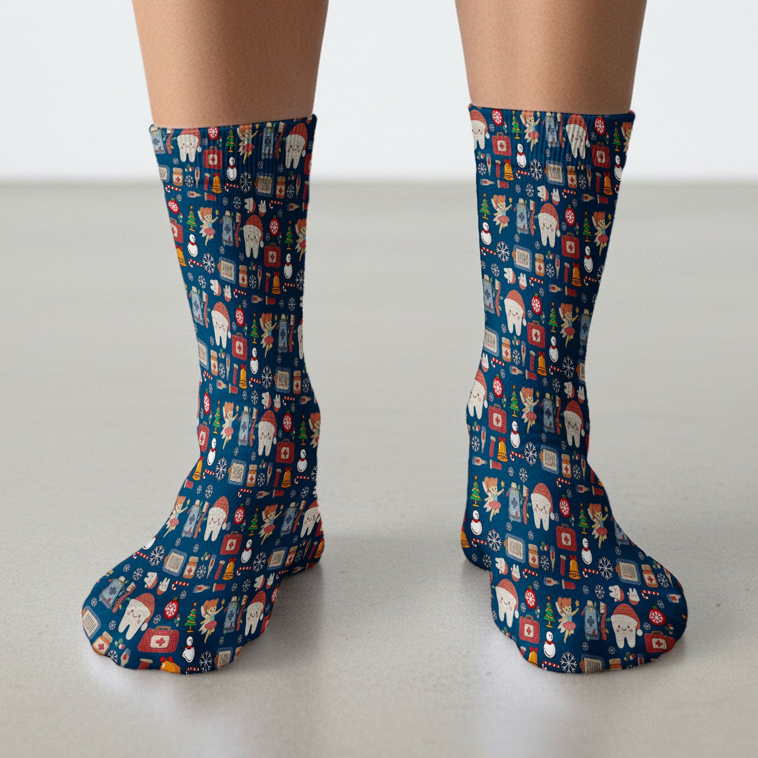 Christmas Dental Socks for Nurse Doctor - Cute Santa Tooth & Snowman Adult Socks for Men and Women