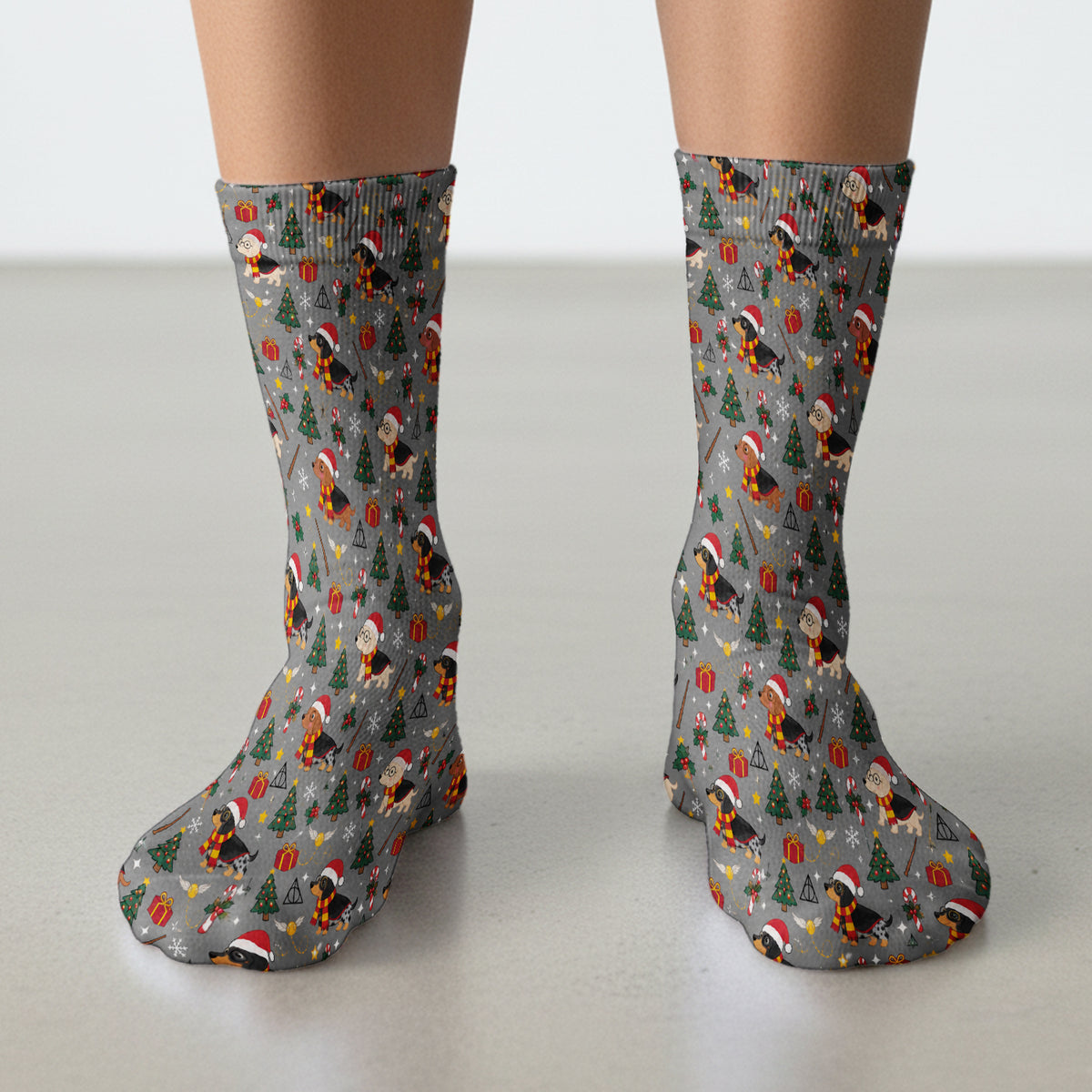 Christmas Wizard Dachshunds Pattern Socks, Adult Socks for Men and Women