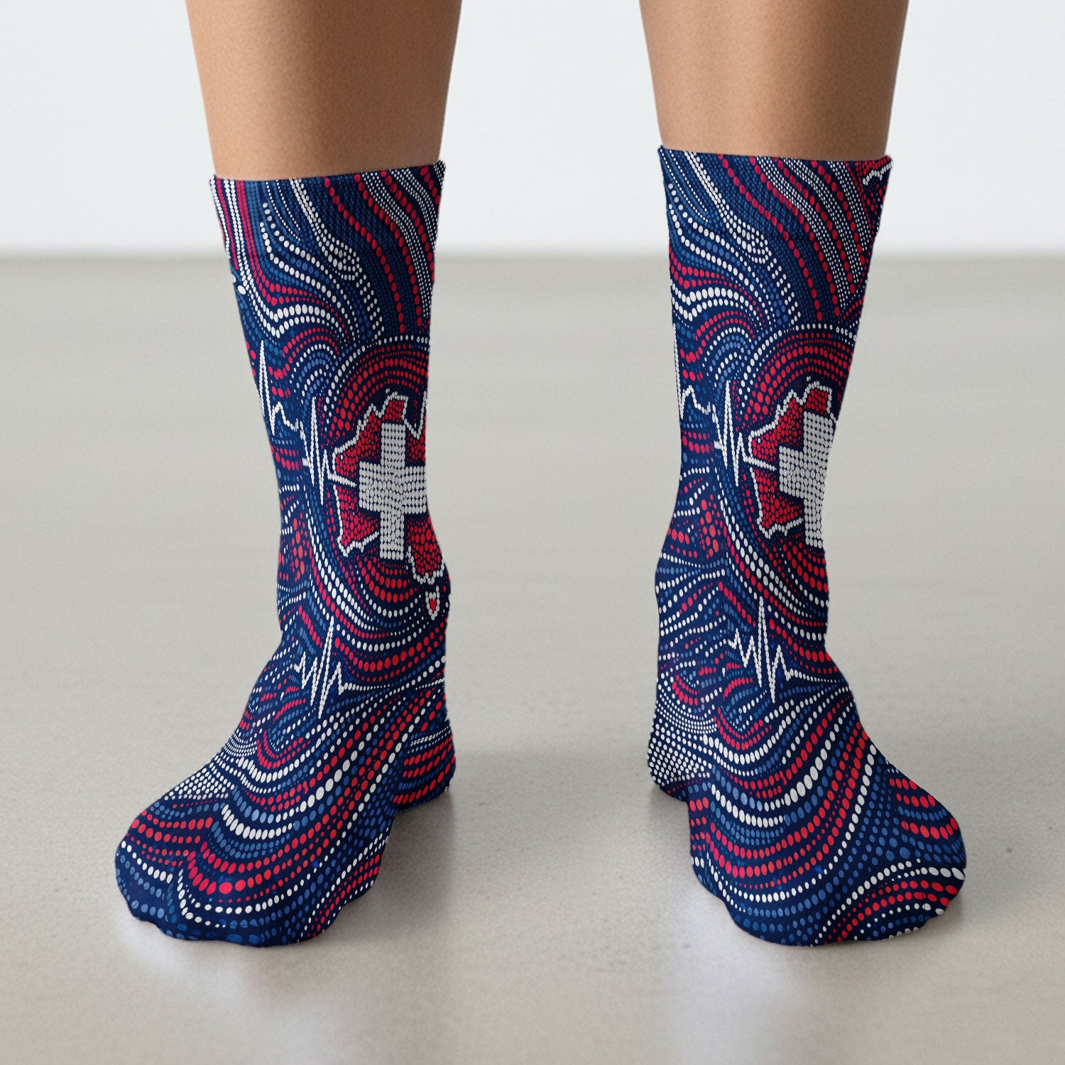 Dot Art Medical Cross Heartbeat Print Medical Socks, Socks for Nurse Doctor