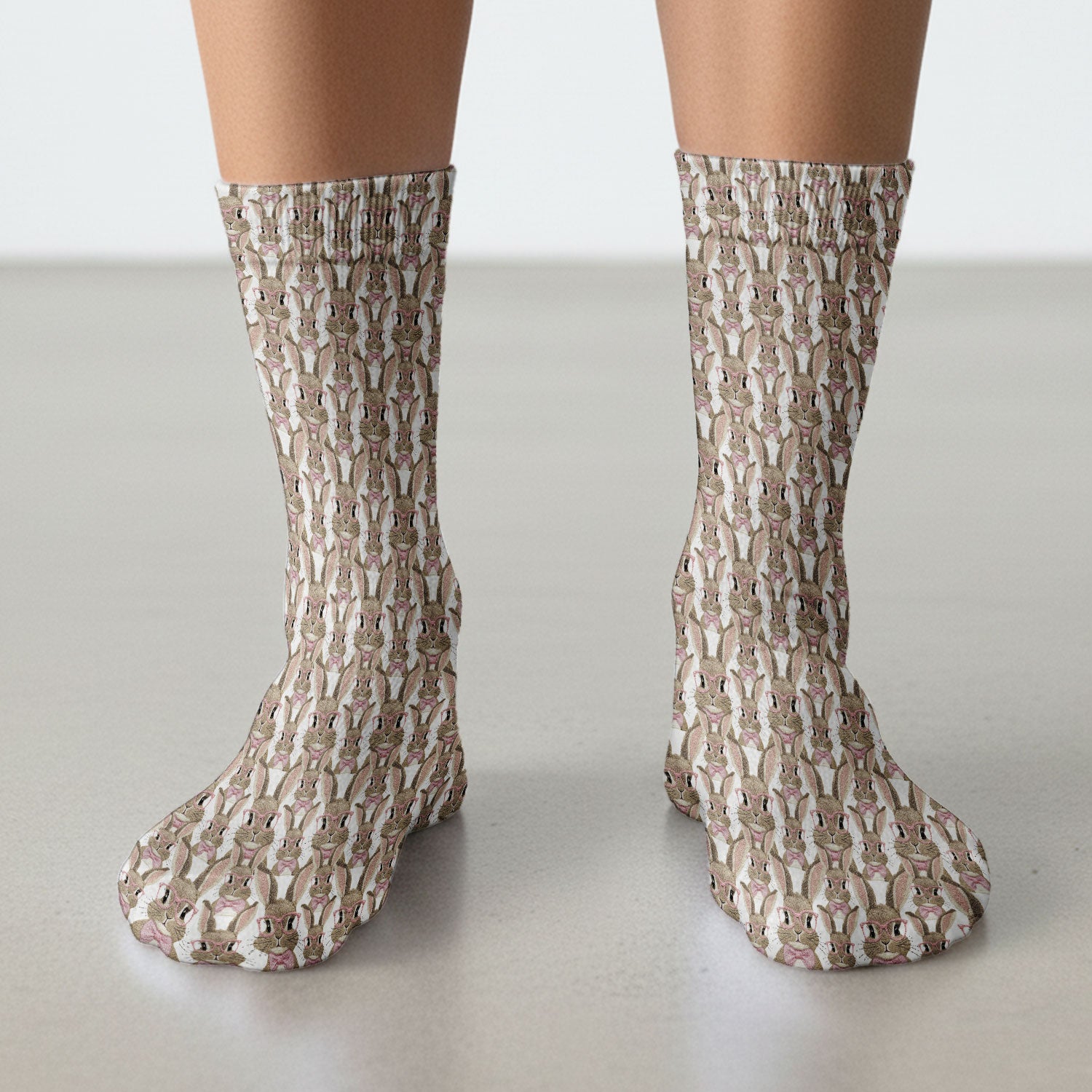 Cute Bunny With Glasses Pattern Socks, Breathable Fabrics Medical Uniform