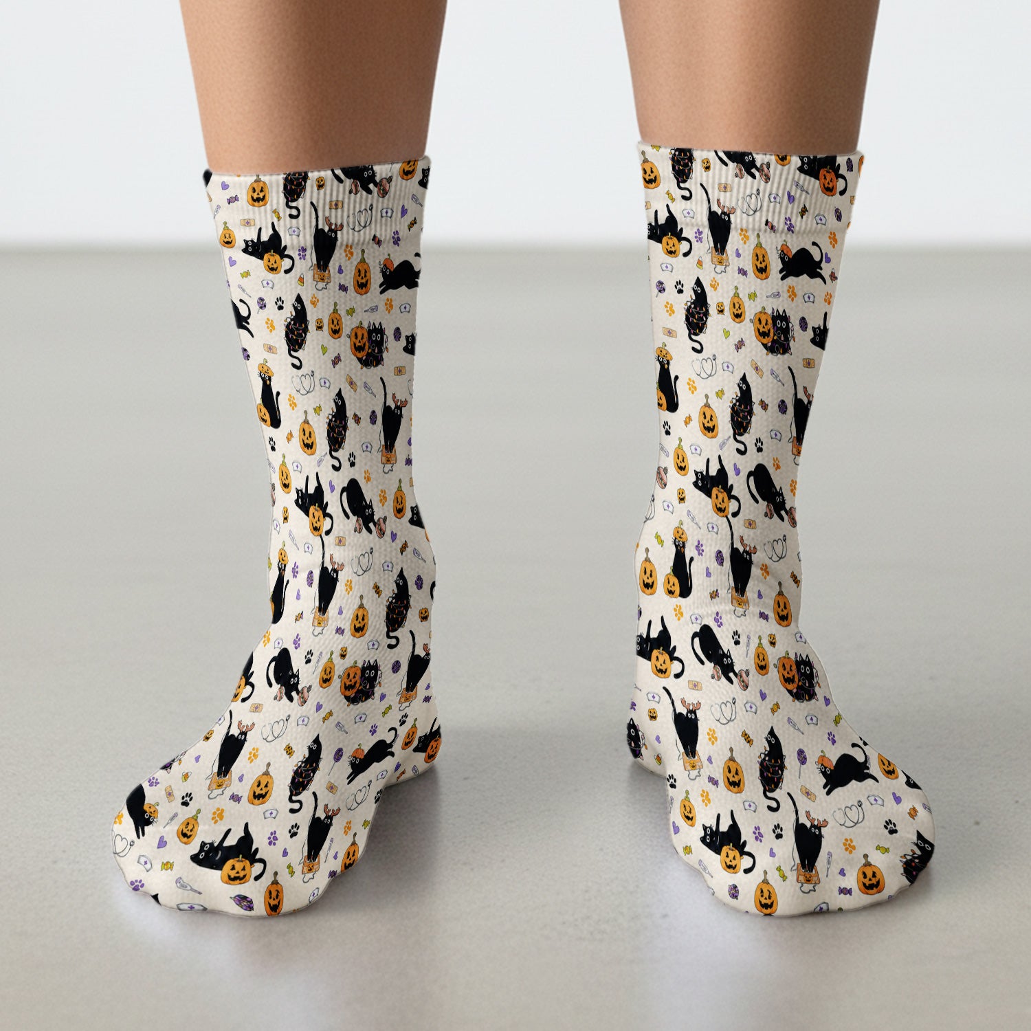Pumpkin Black Cat Pattern Socks, Adult Socks for Men and Women