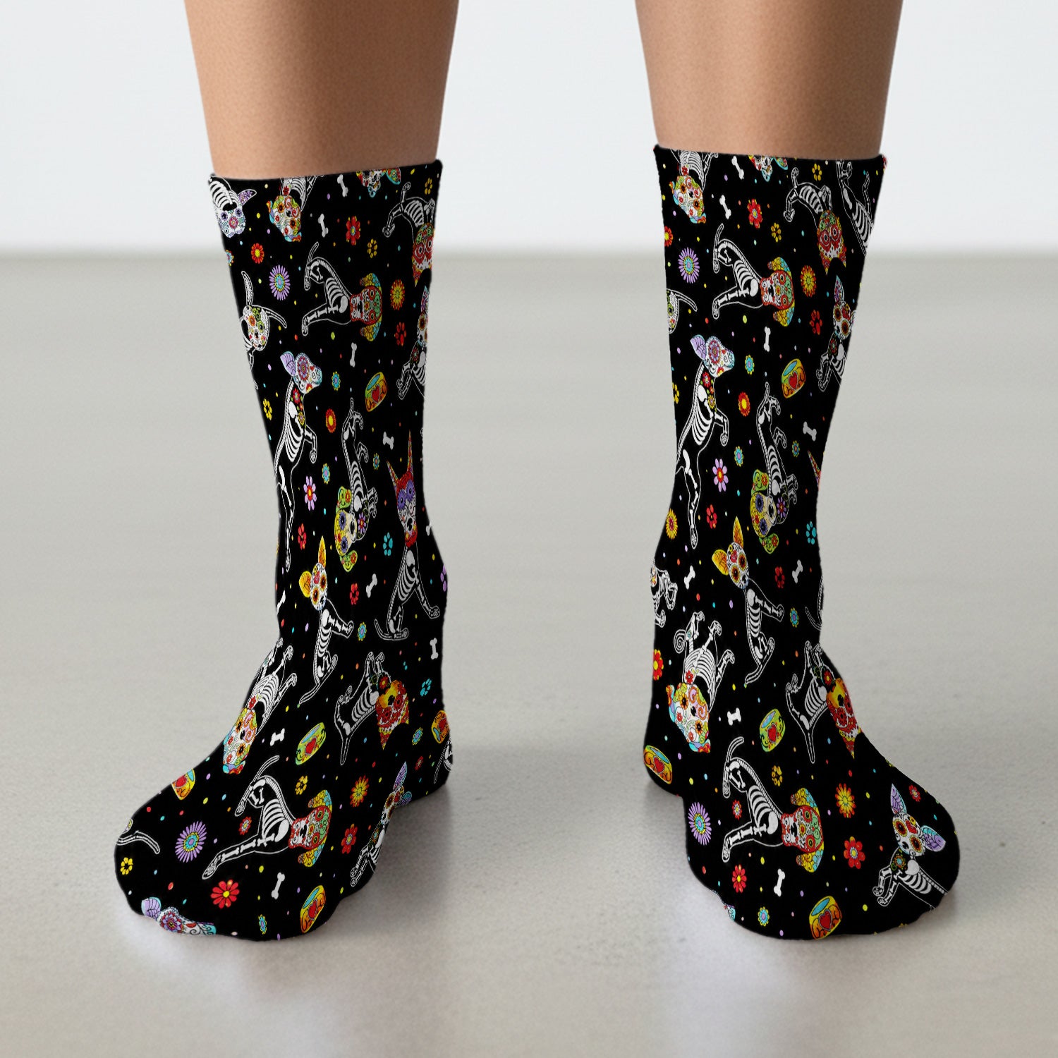 Colorful Day Of The Dead Dogs Socks, Adult Socks for Men and Women
