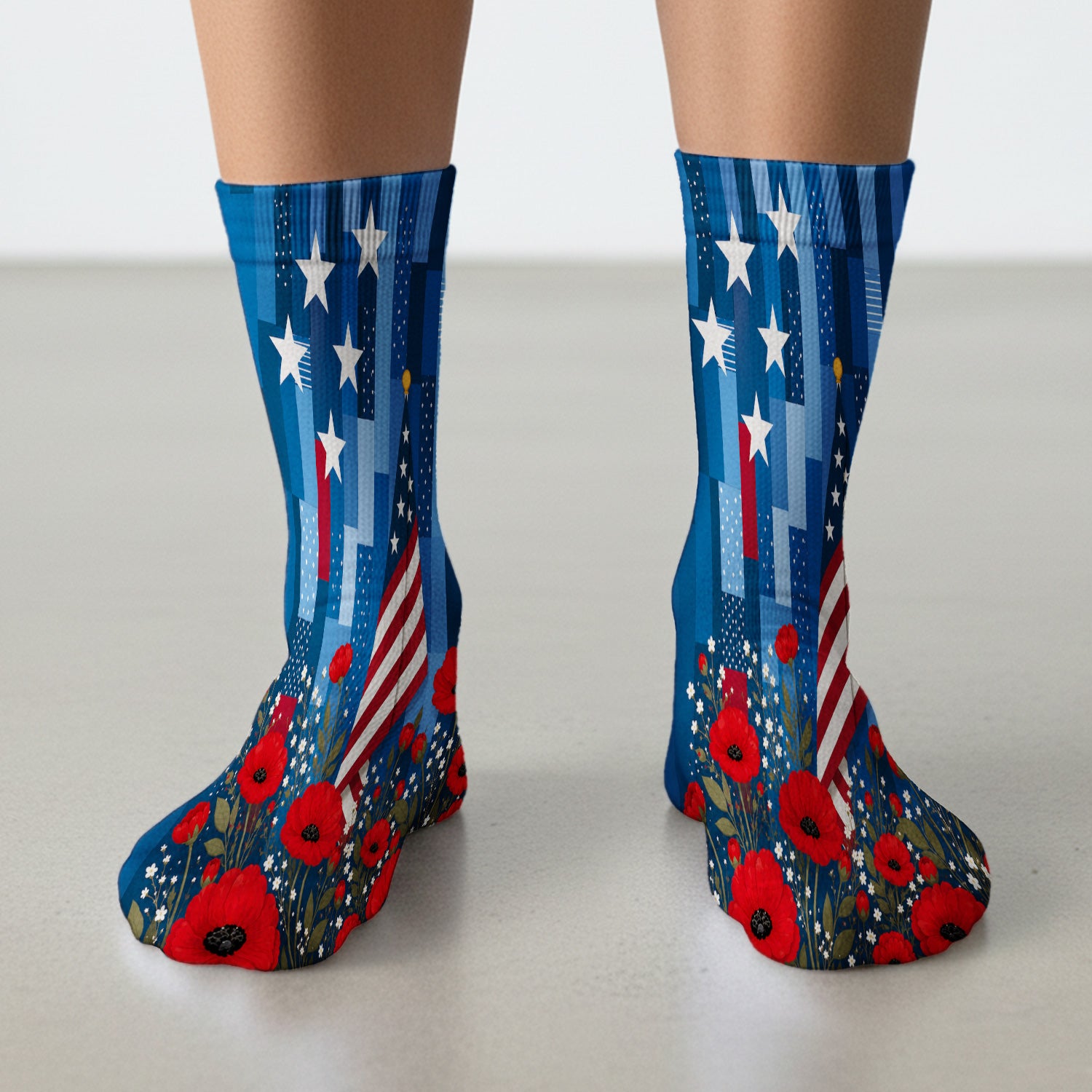 Patriotic Nurse Flag Poppy Pattern Socks, Adult Socks for Men and Women
