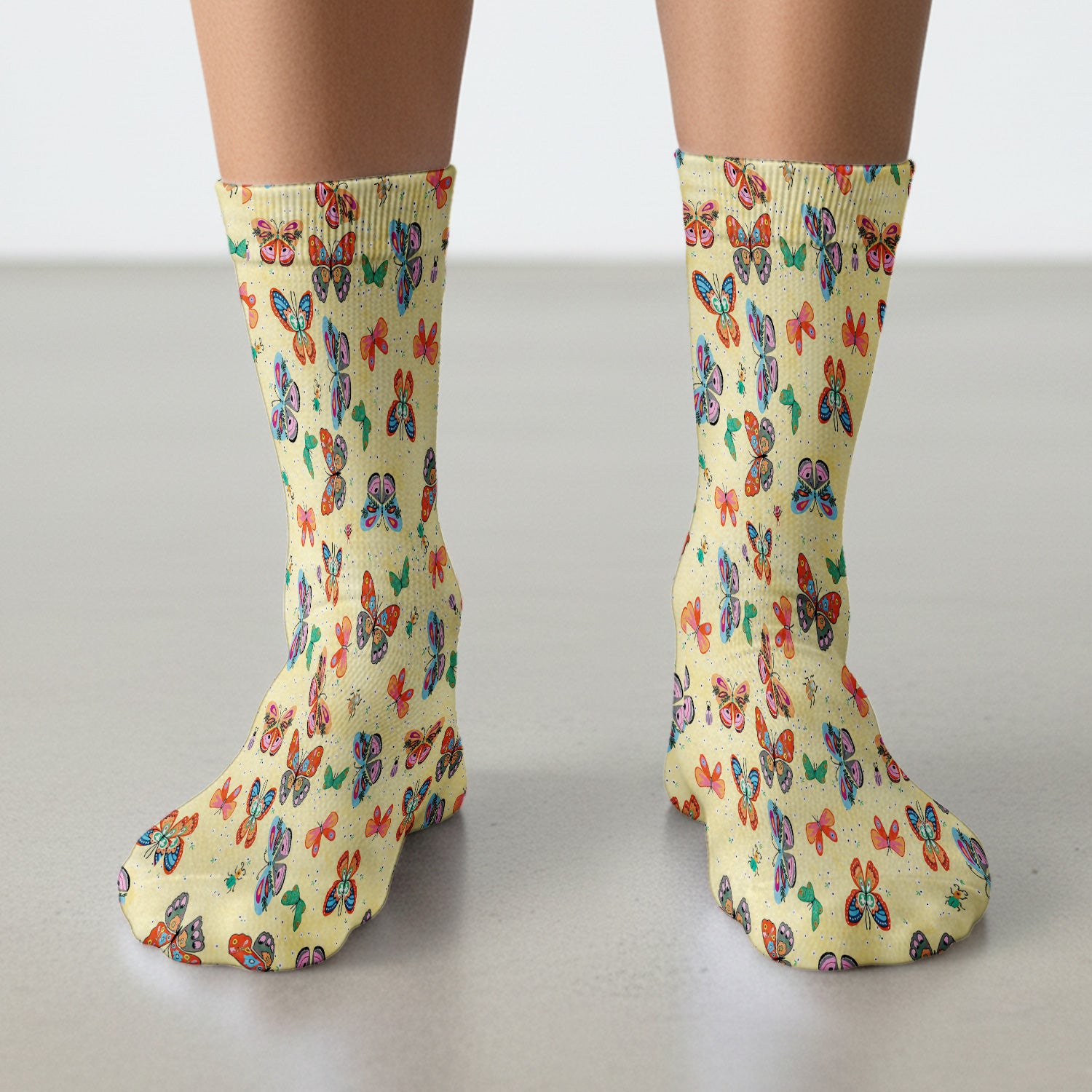 Colorful Butterfly Garden Pattern Socks, Breathable Fabrics Medical Uniform