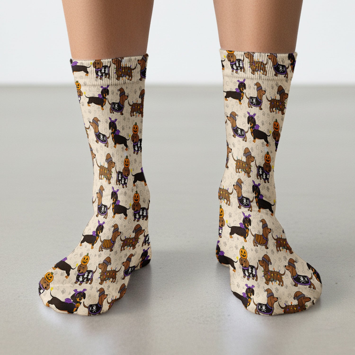 Halloween Dachshund with Pumpkin Ghost Print Socks, Adult Socks for Men and Women