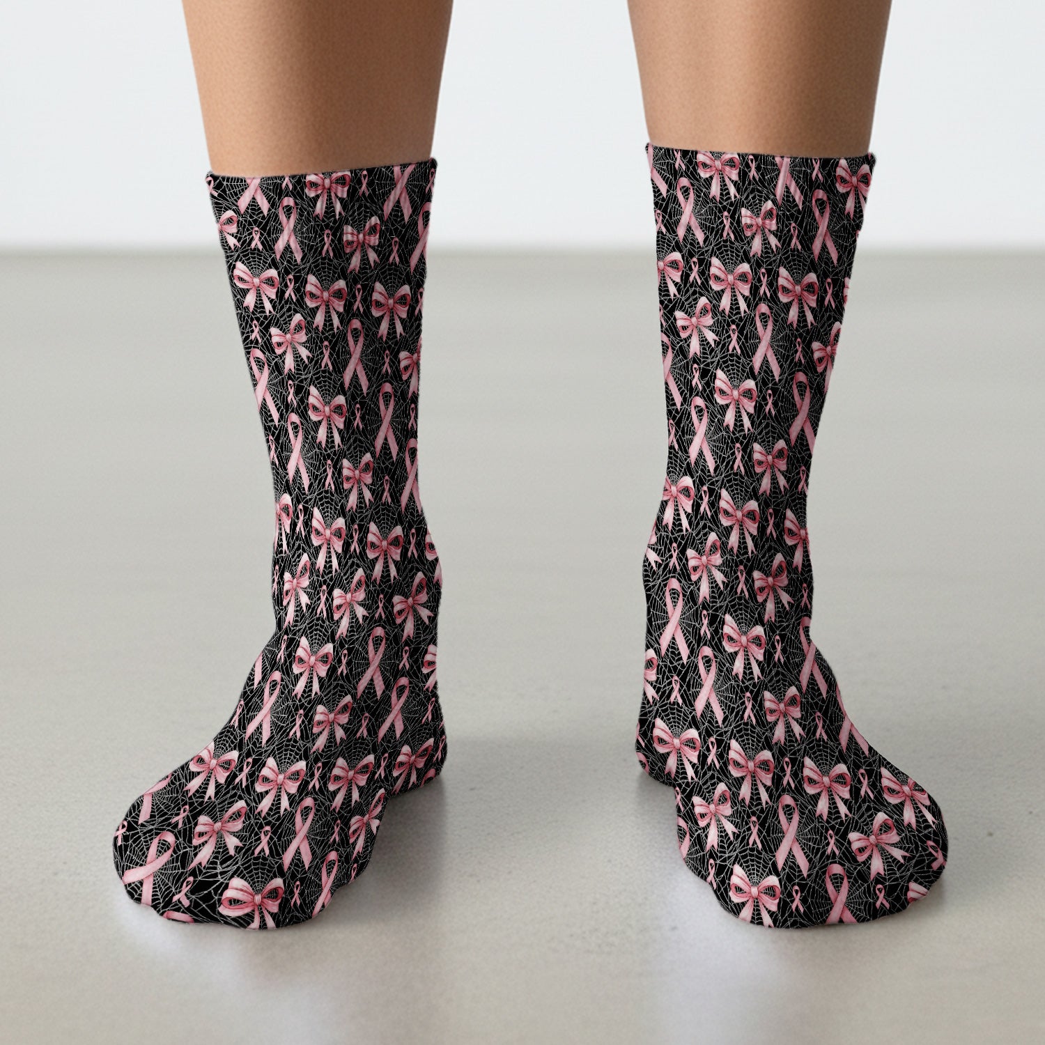 Pink Ribbon Pattern Socks, Adult Socks for Men and Women