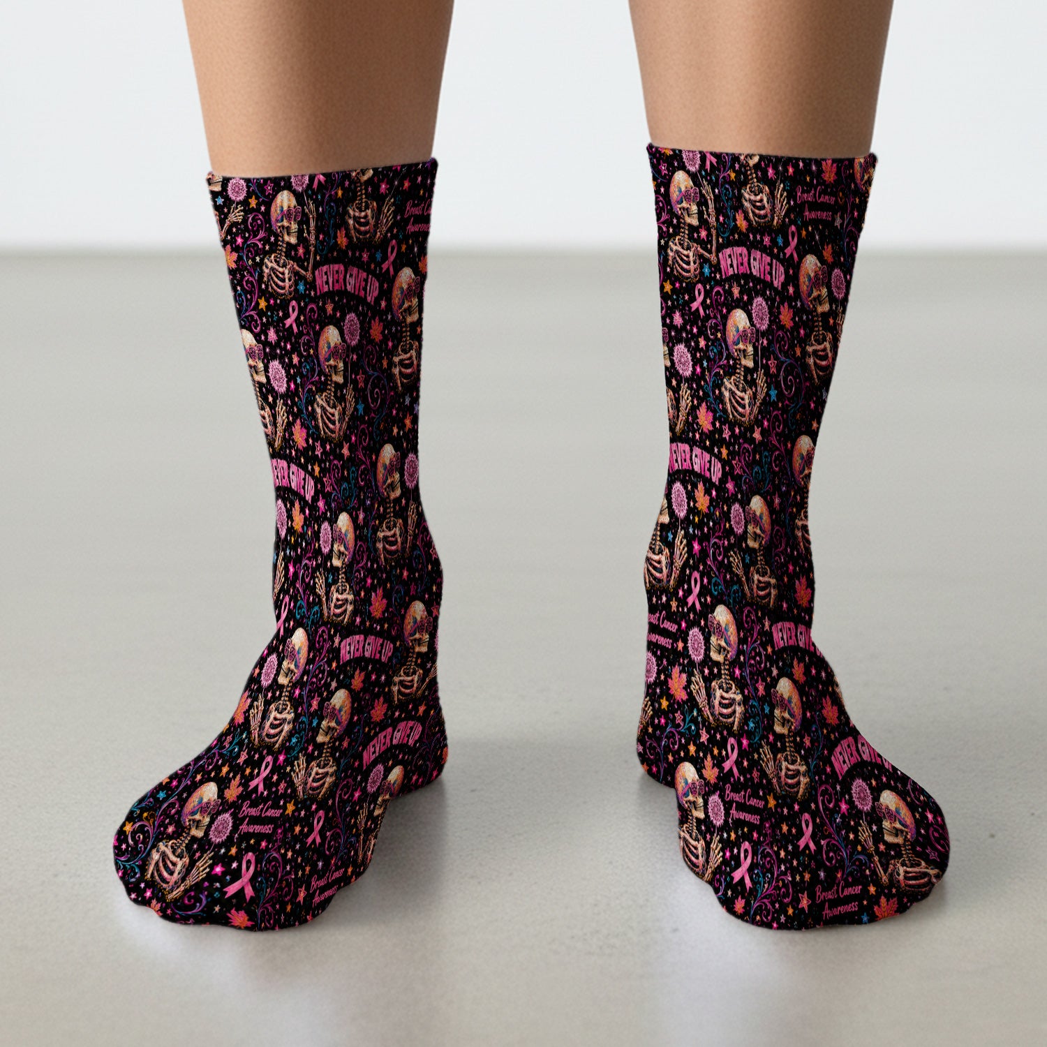 Breast Cancer Awareness Skeletons Pattern Socks, Adult Socks for Men and Women