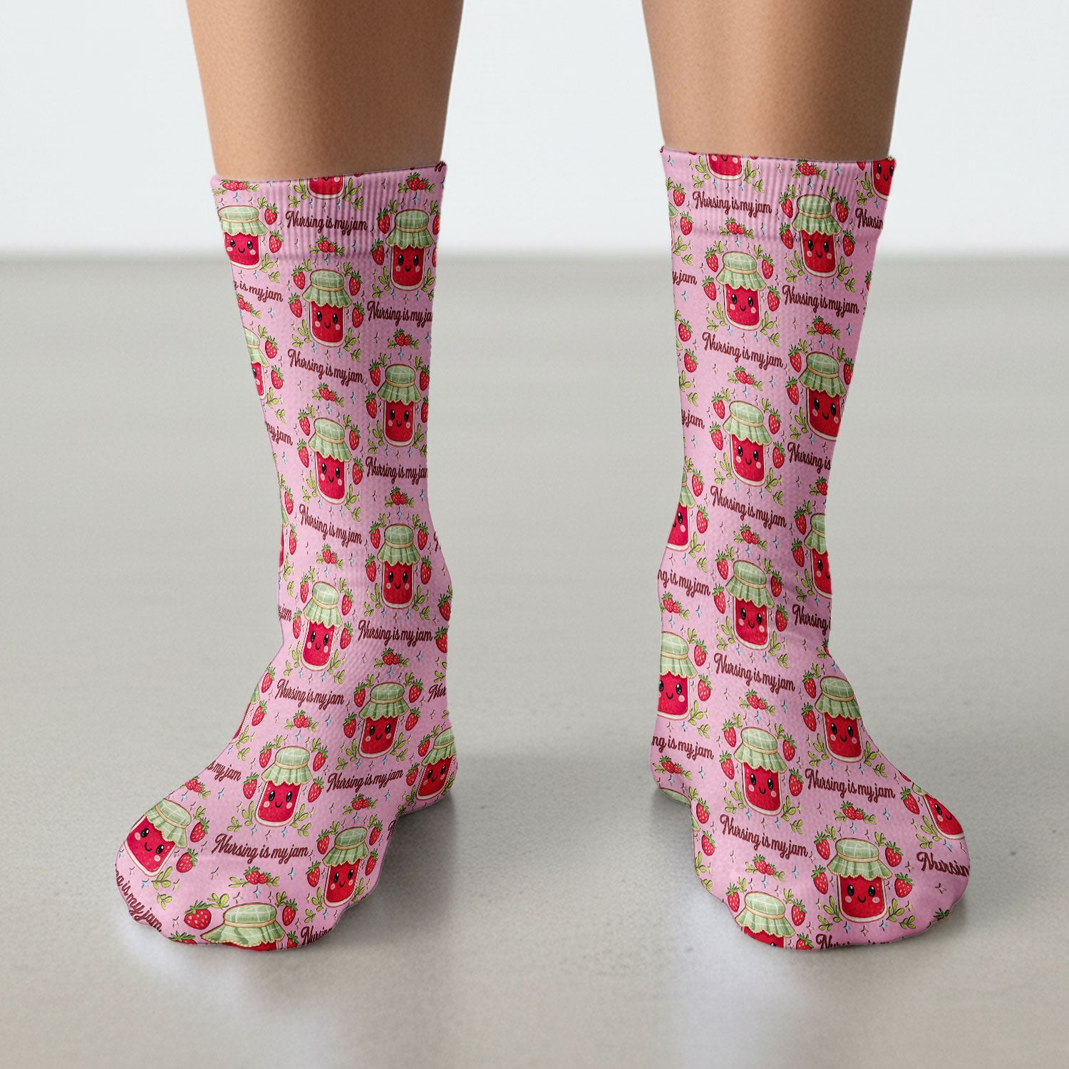 Cute Strawberry Jam Nurse Pattern Socks, Breathable Fabrics Medical Uniform