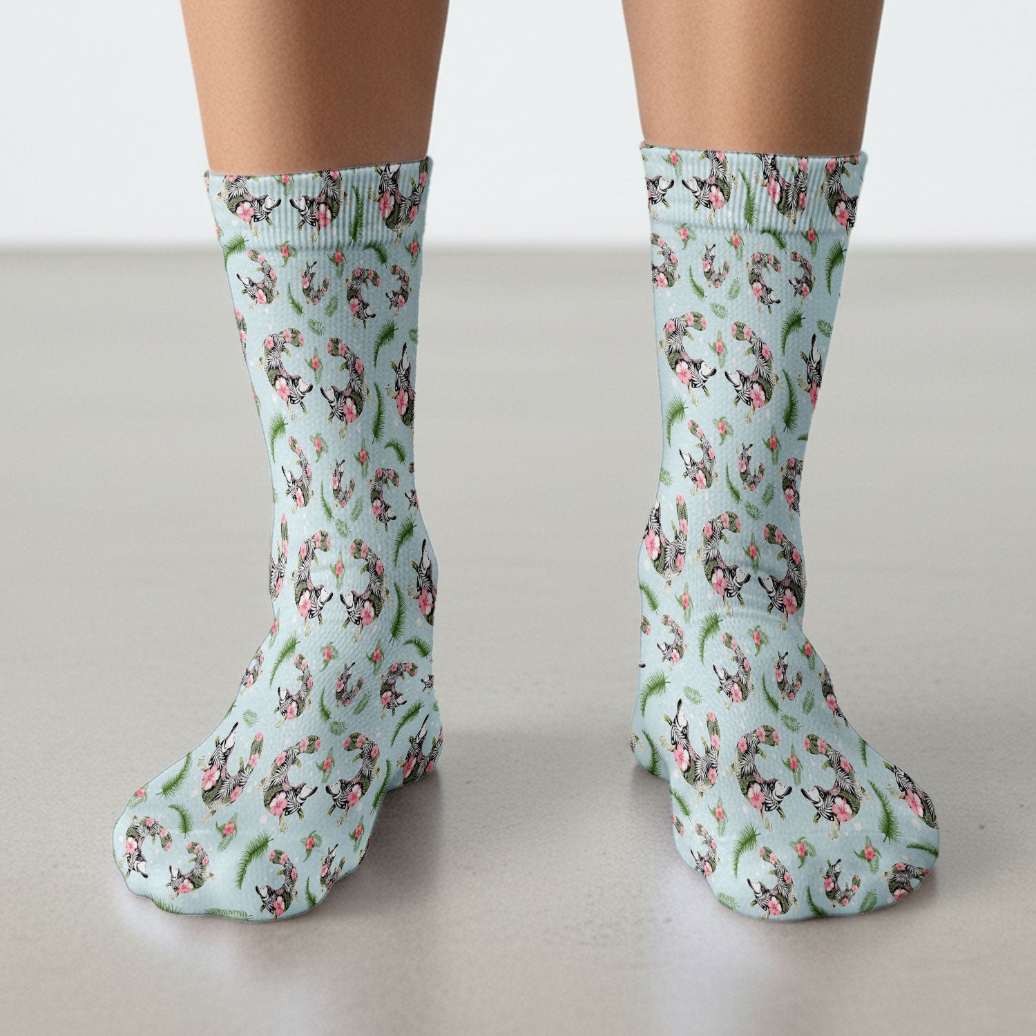 Cute Platypus Scrub Socks, Tropical Floral Animal Pattern Nurse Sock, Breathable Fabrics Nursing Uniform