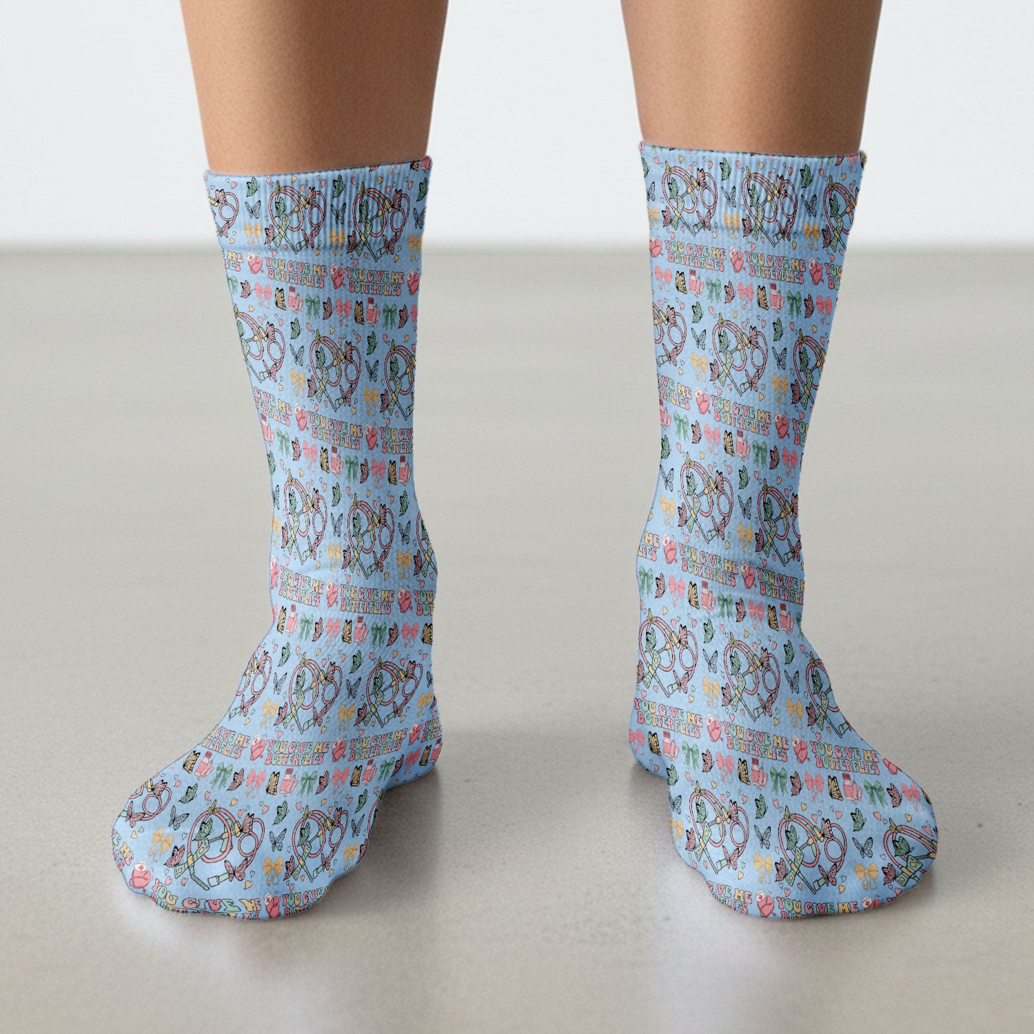 Butterfly Heart Valentine Medical Pattern Socks, Adult Socks for Men and Women