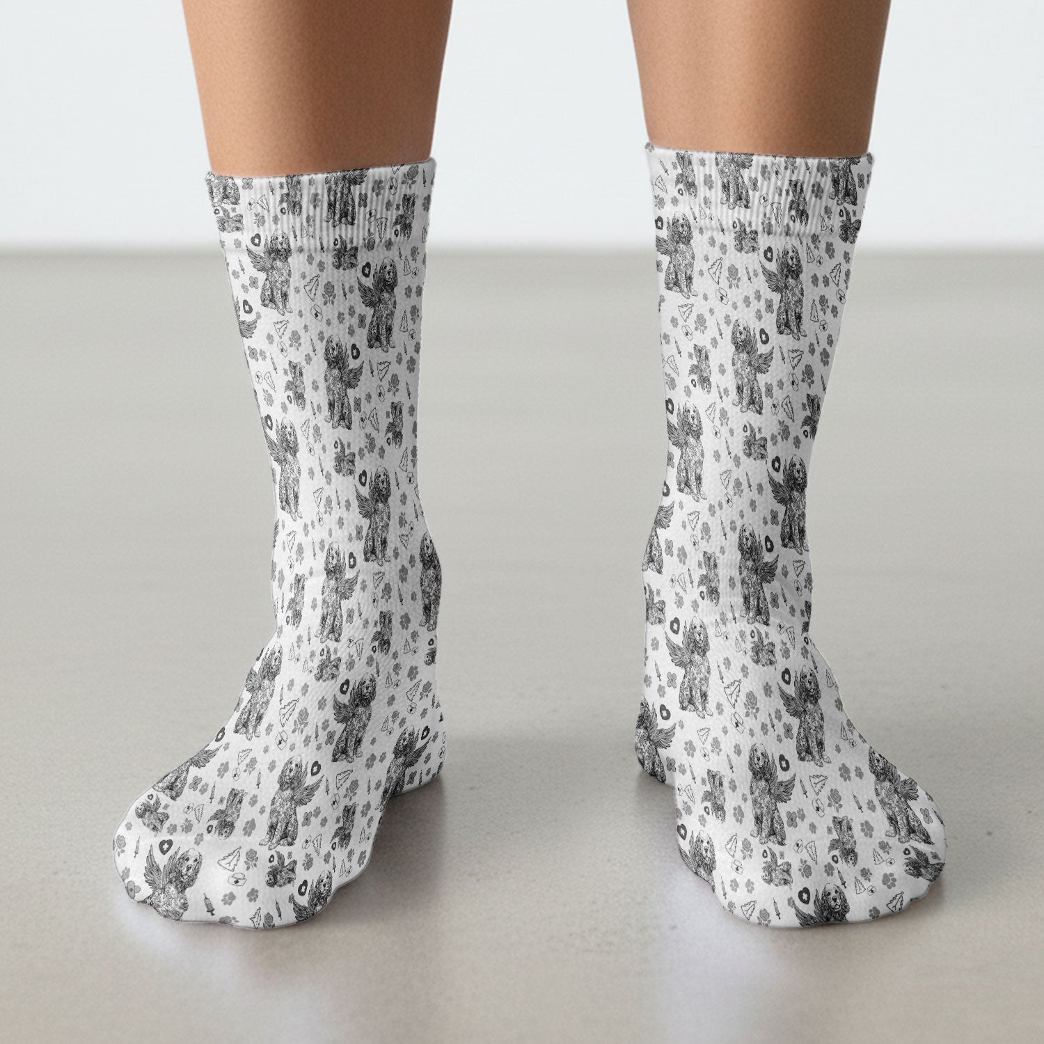 Toile De Jouy Socks for Nurse Doctor - Angel Puppy Adult Socks for Men and Women - Breathable Fabrics Medical Uniform