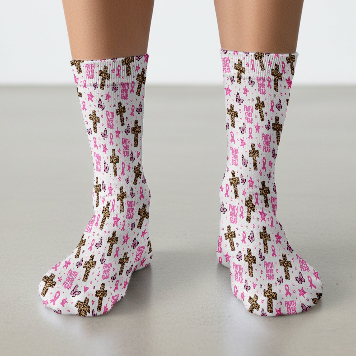 Faith Over Fear Breast Cancer Socks, Adult Socks for Men and Women