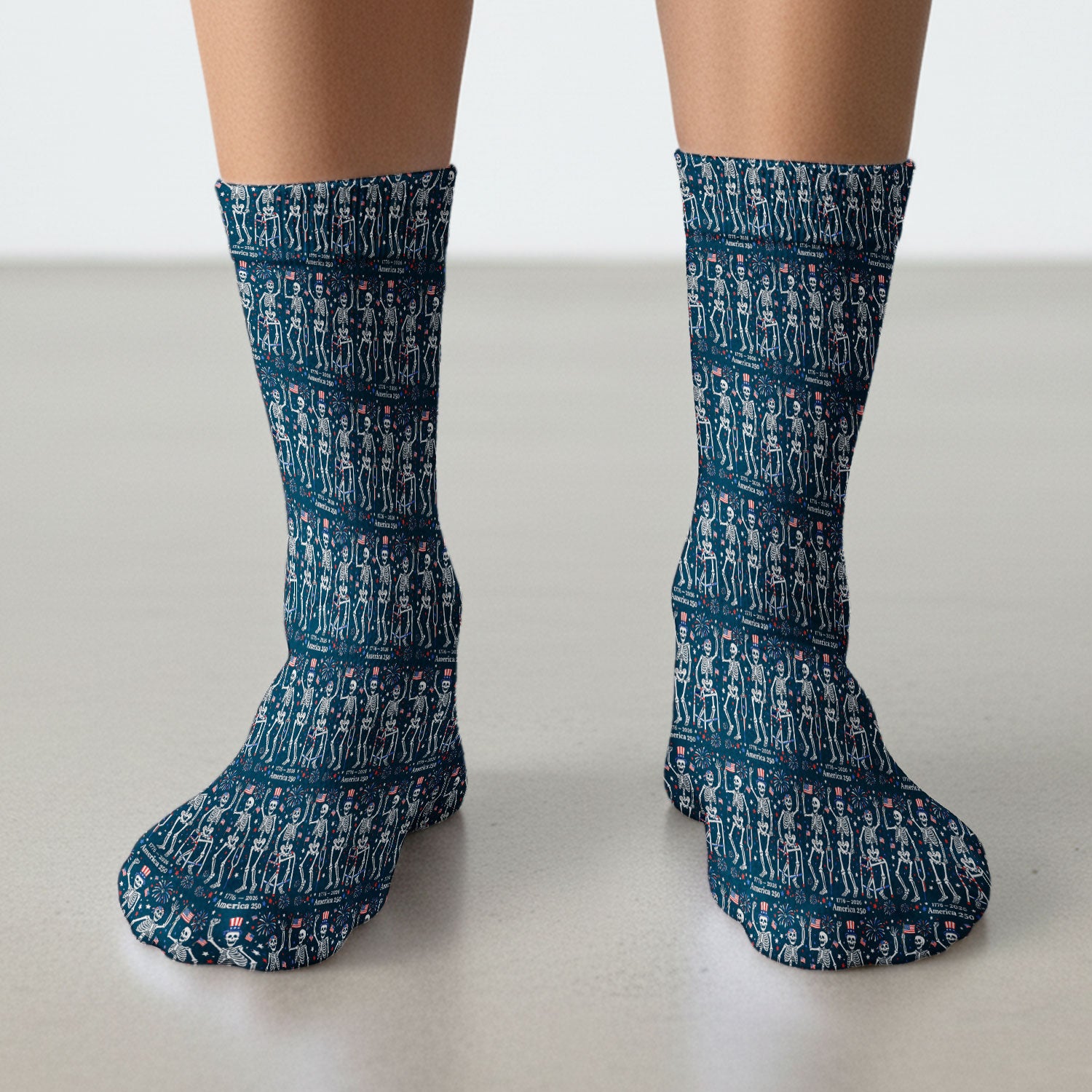 Festive Patriotic Skeleton America 250 Pattern Socks, Socks for Nurse Doctor