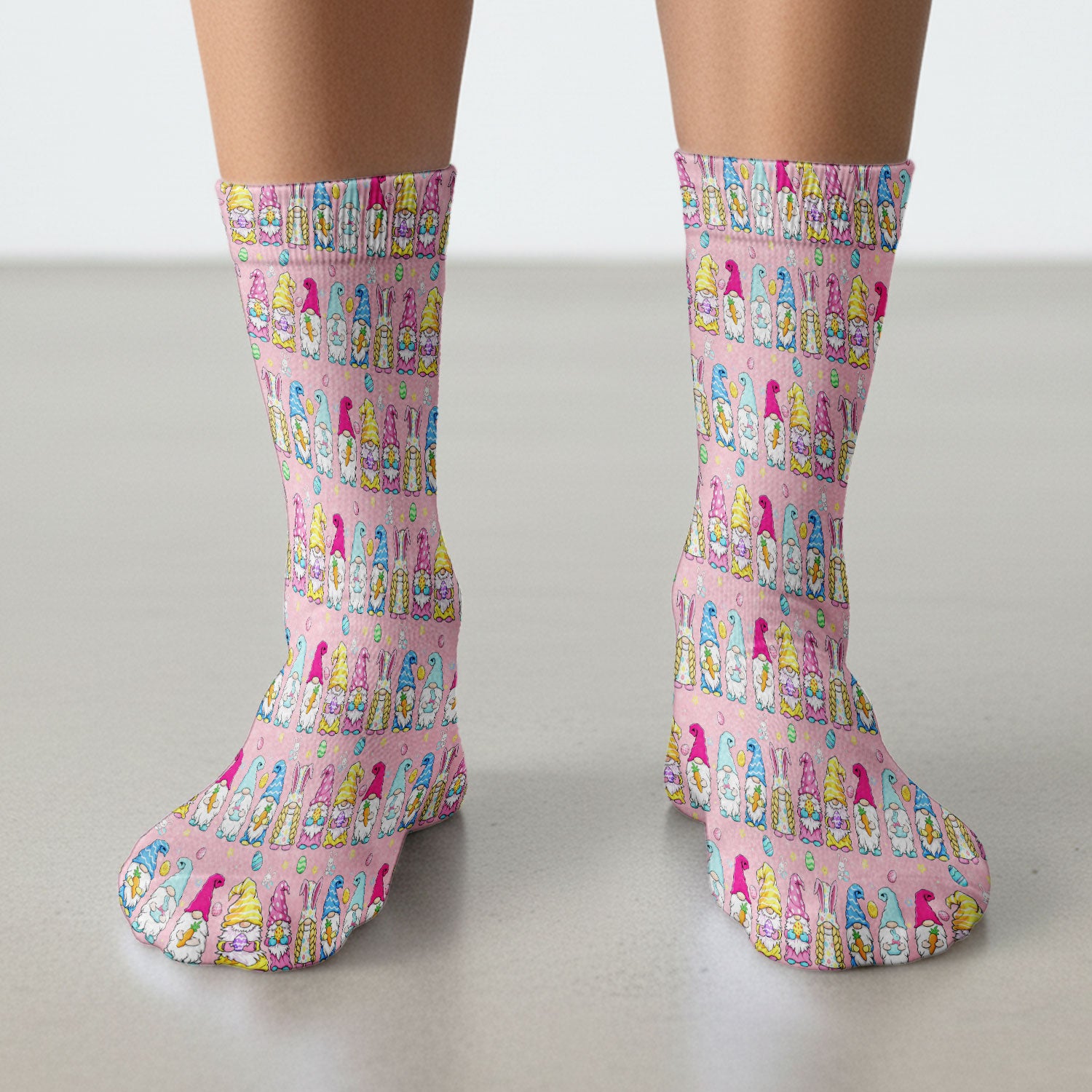 Colorful Easter Gnome Bunny Eggs Pattern Socks, Socks for Nurse Doctor