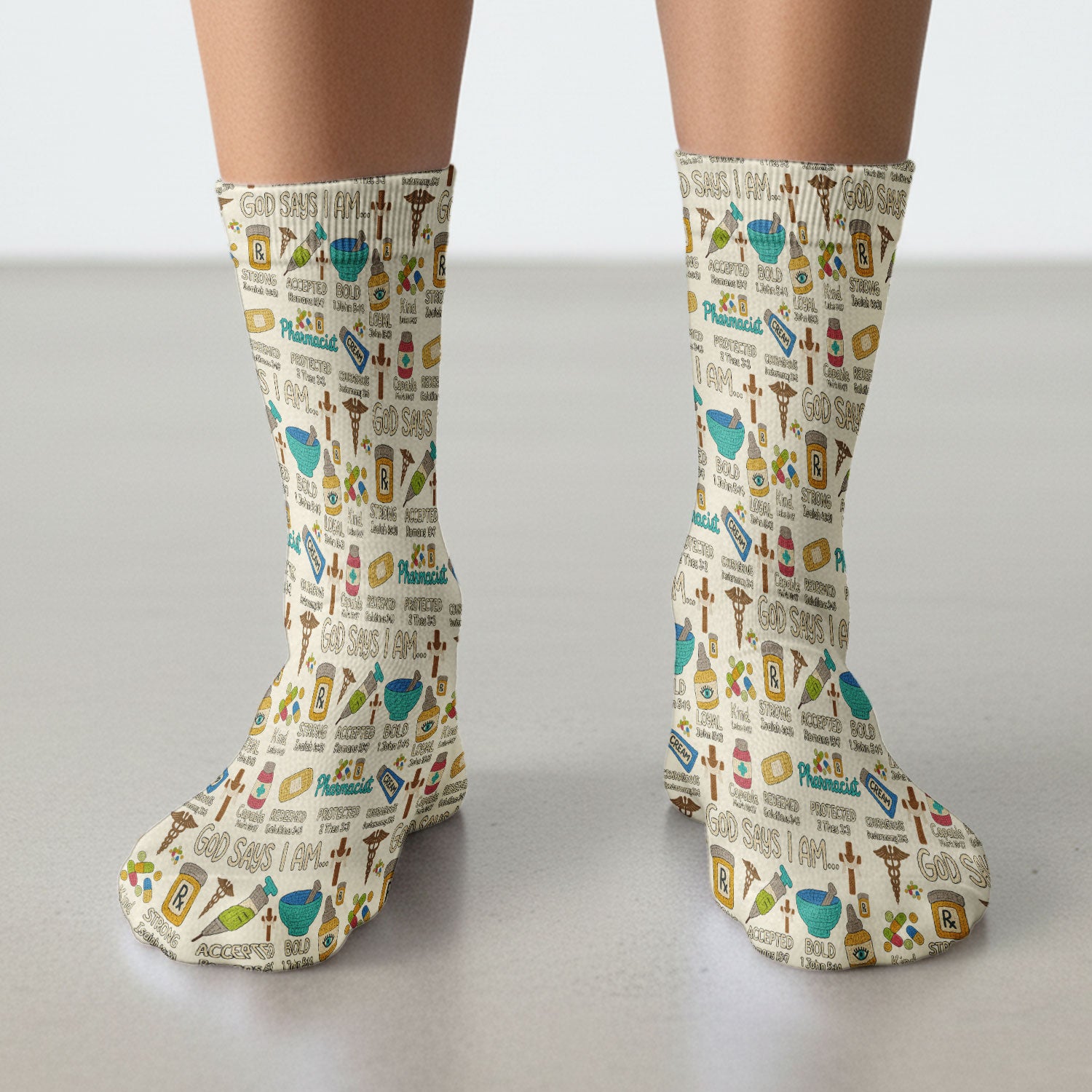 God Says I Am Pharmacist Socks - Christian Adult Socks for Men and Women - Bible Verse Medical Gift for Nurses