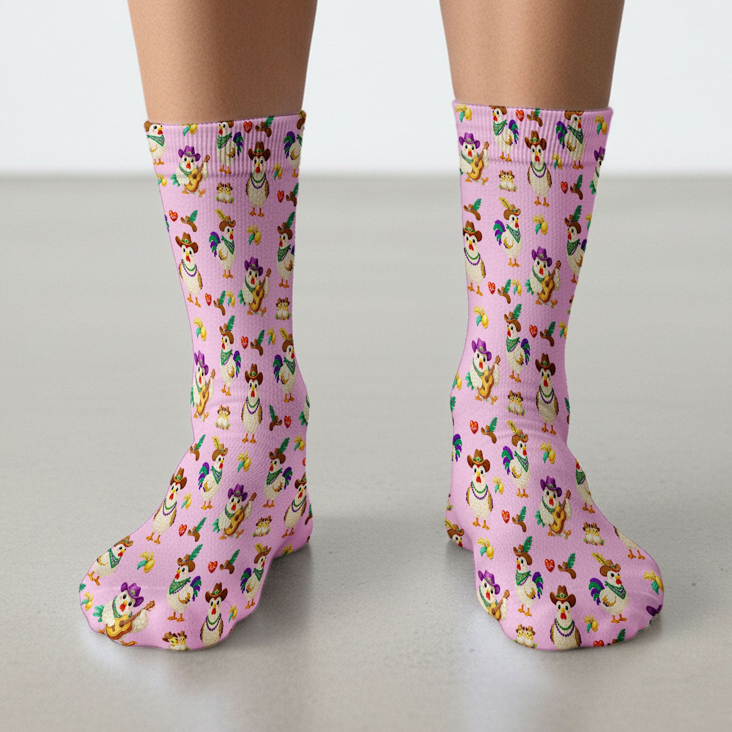 Funny Mardi Gras Rooster Cowboy Print Medical Socks, Socks for Nurse Doctor
