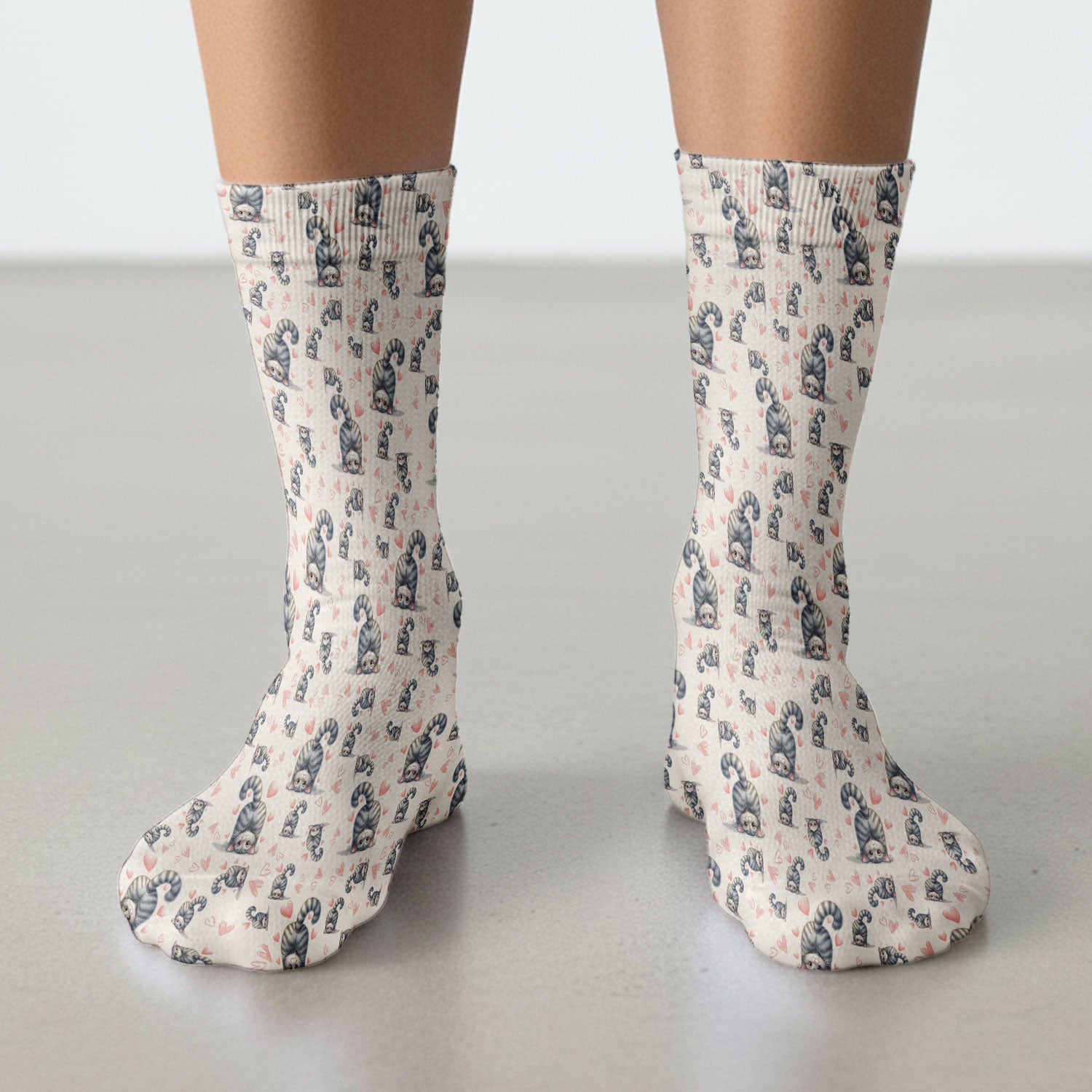 Valentine Cute Cat Scrub Socks, Cat Heart Pattern Nurse Uniform, Comfortable Scrubs For Nurses