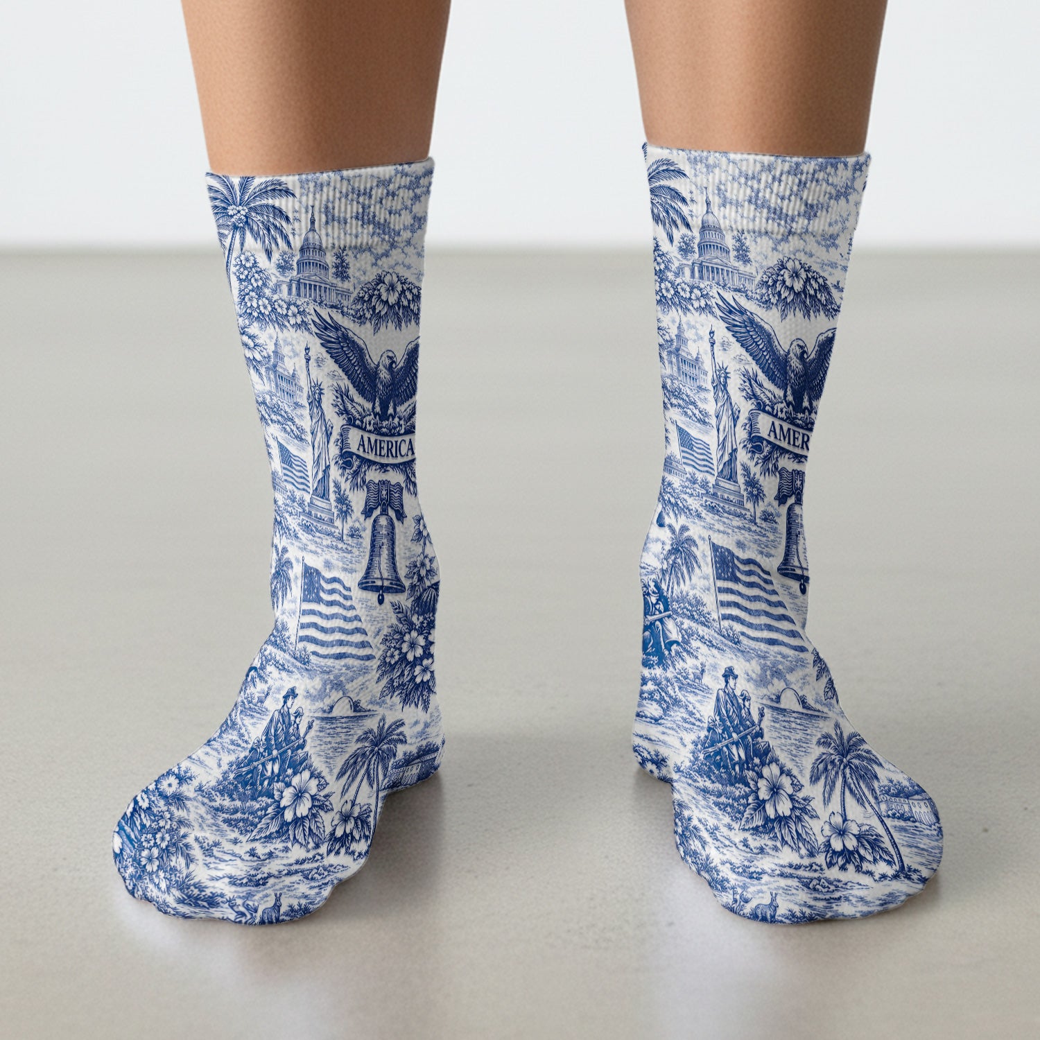 Patriotic America Heritage Toile Pattern Sock, Breathable Fabrics Medical Uniform