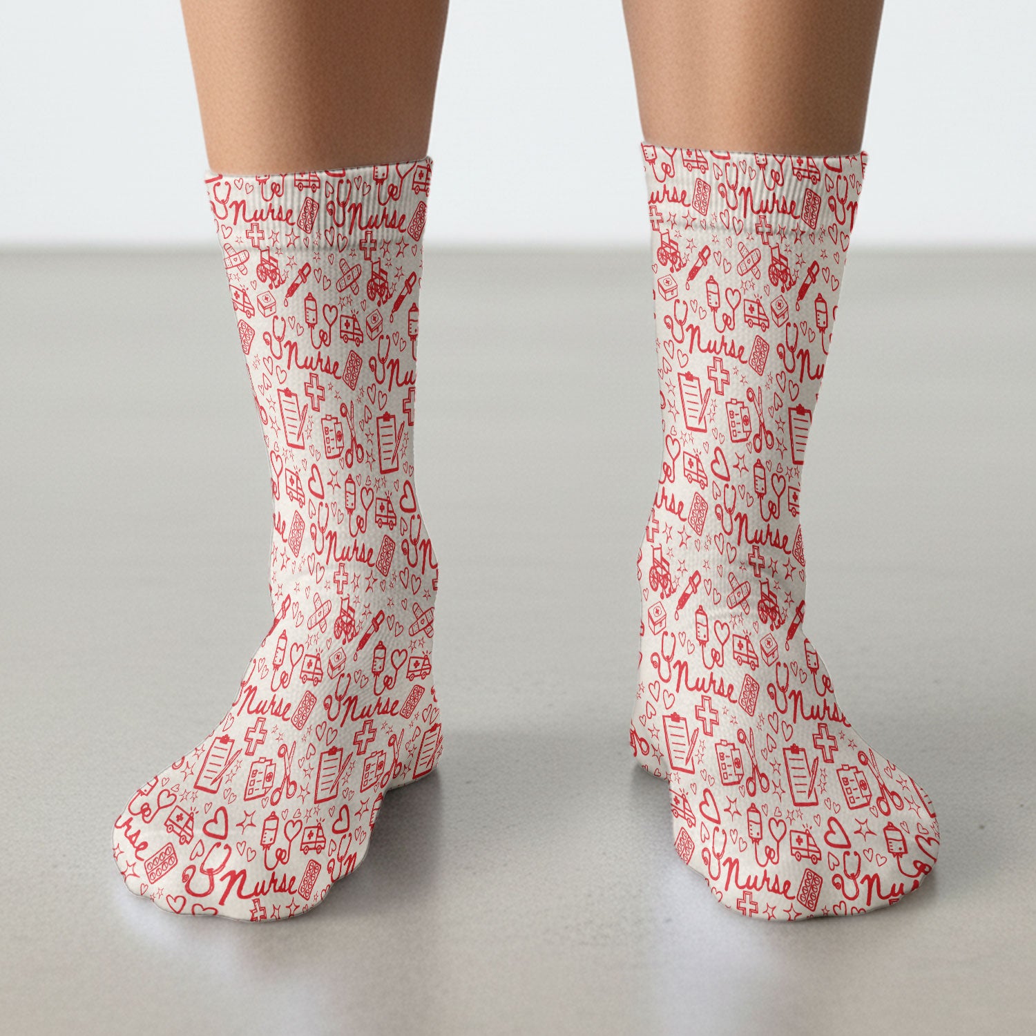 Cute Nurse Heart Medical Pattern Socks, Breathable Fabrics Medical Uniform