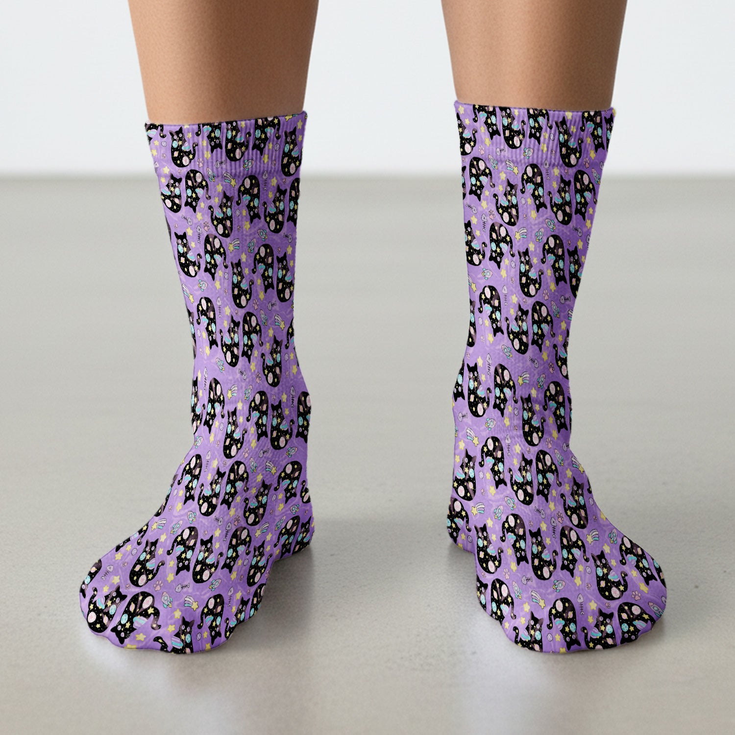 Galaxy Black Cat Space Pattern Socks, Breathable Fabrics Medical Uniform