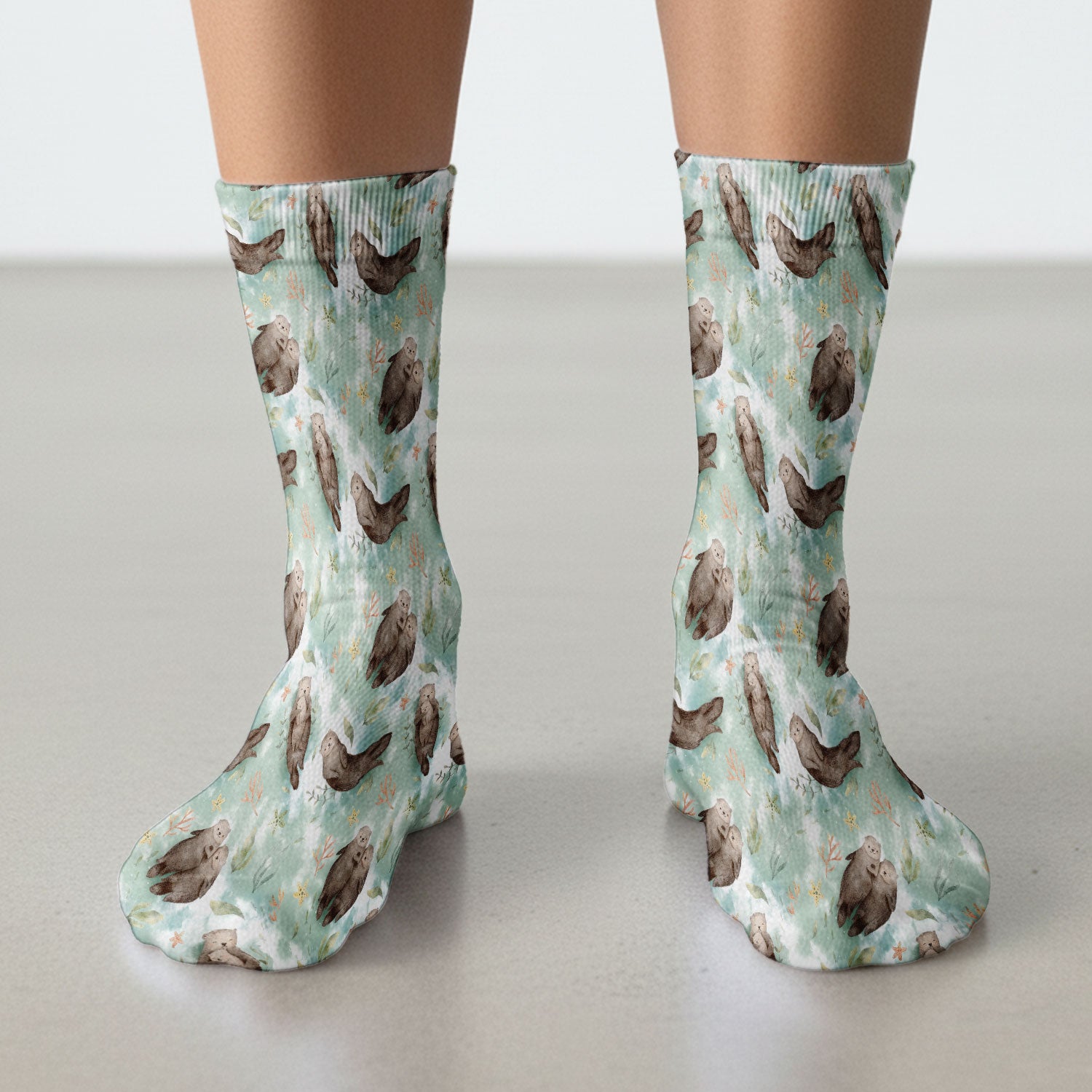 Cute Sea Otter Watercolor Print Socks, Socks for Nurse Doctor