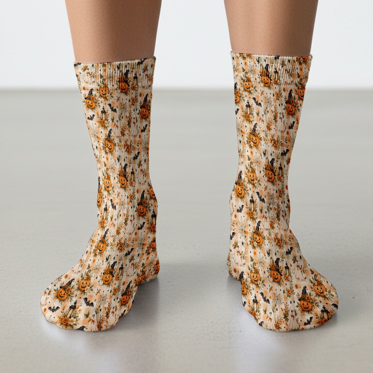 Vintage Halloween Pumpkin And Ghost Socks, Adult Socks for Men and Women