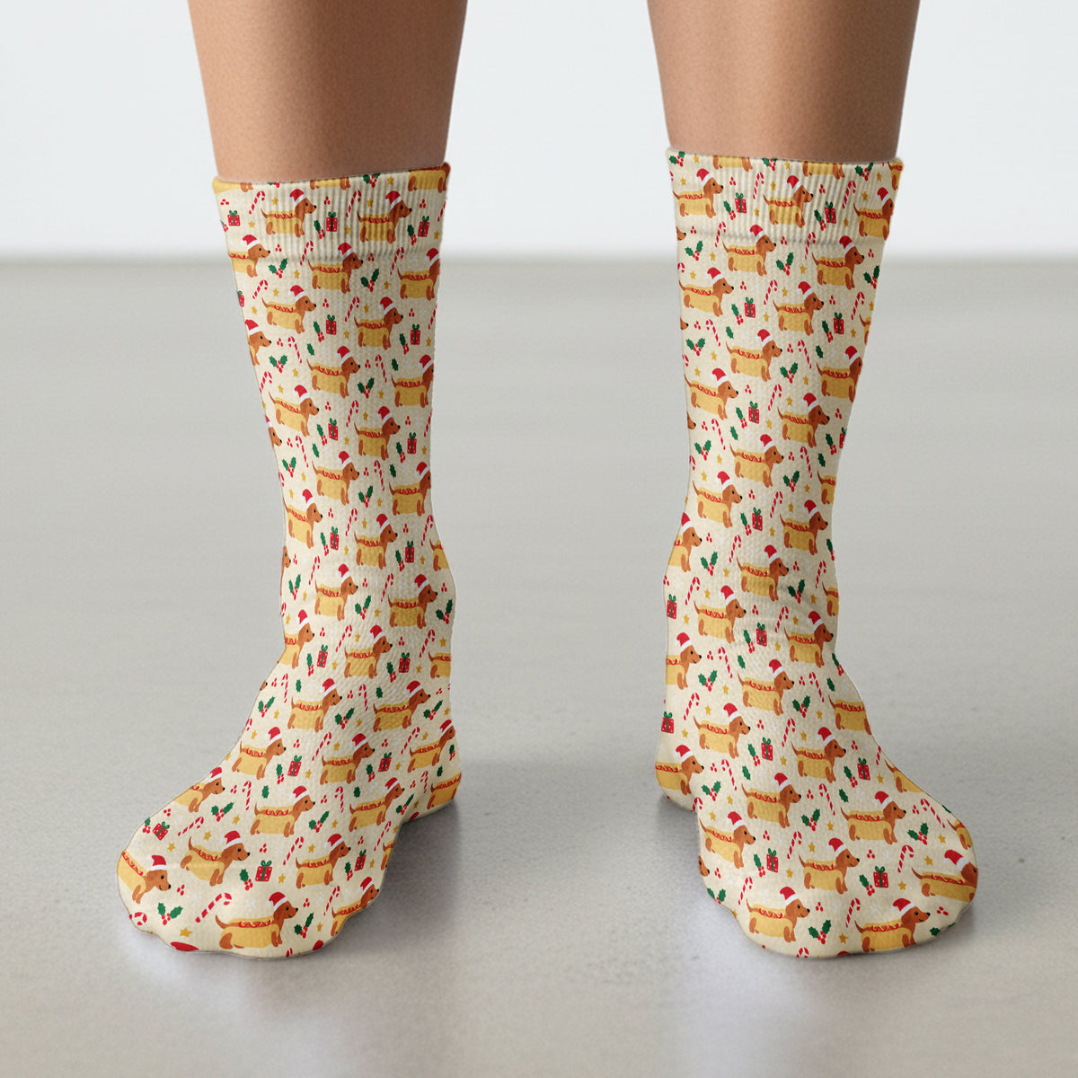 Funny Christmas Dachshund Hot Dog Socks, Adult Socks for Men and Women