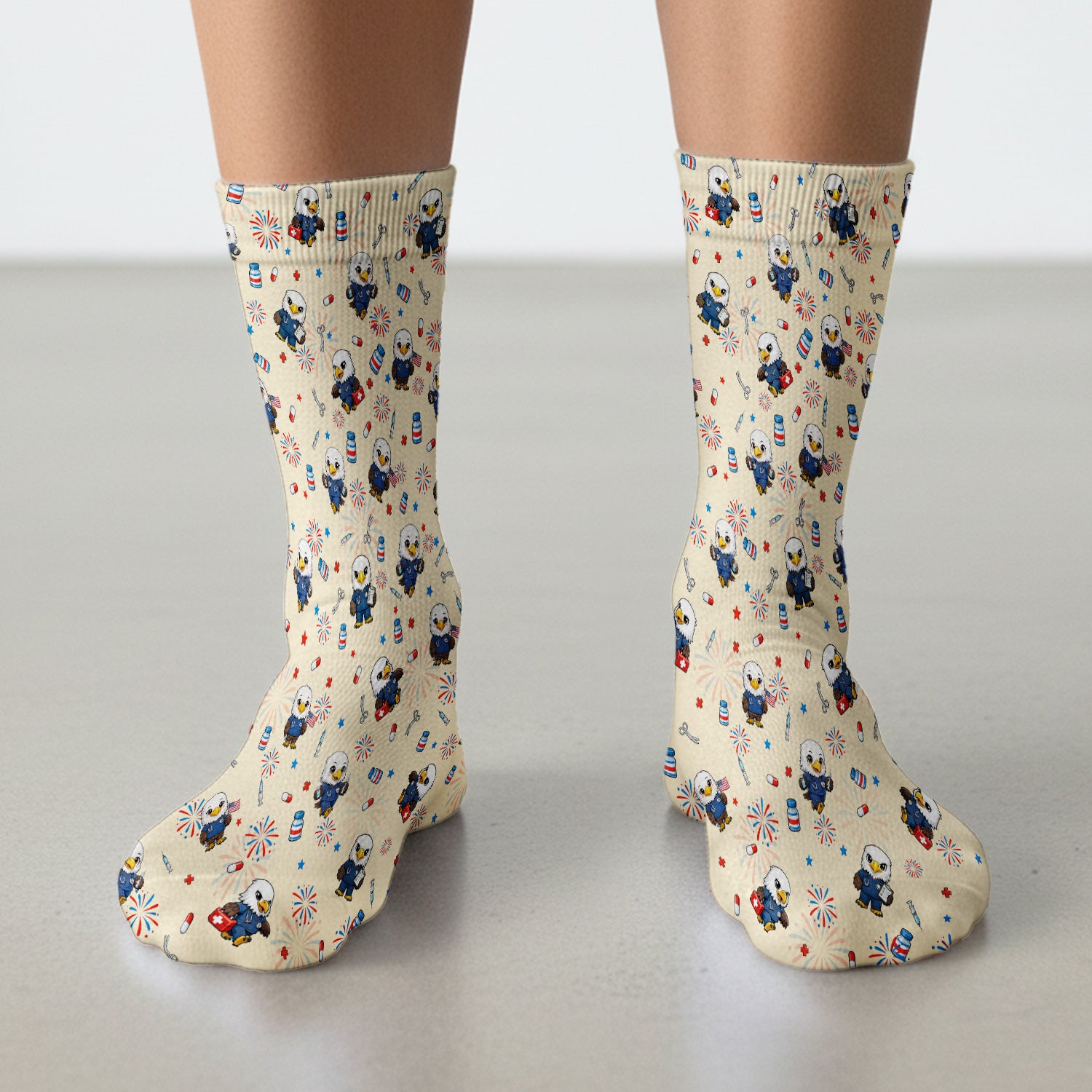Patriotic Nurse Eagle Fireworks Medical Pattern Sock, Breathable Fabrics Medical Uniform