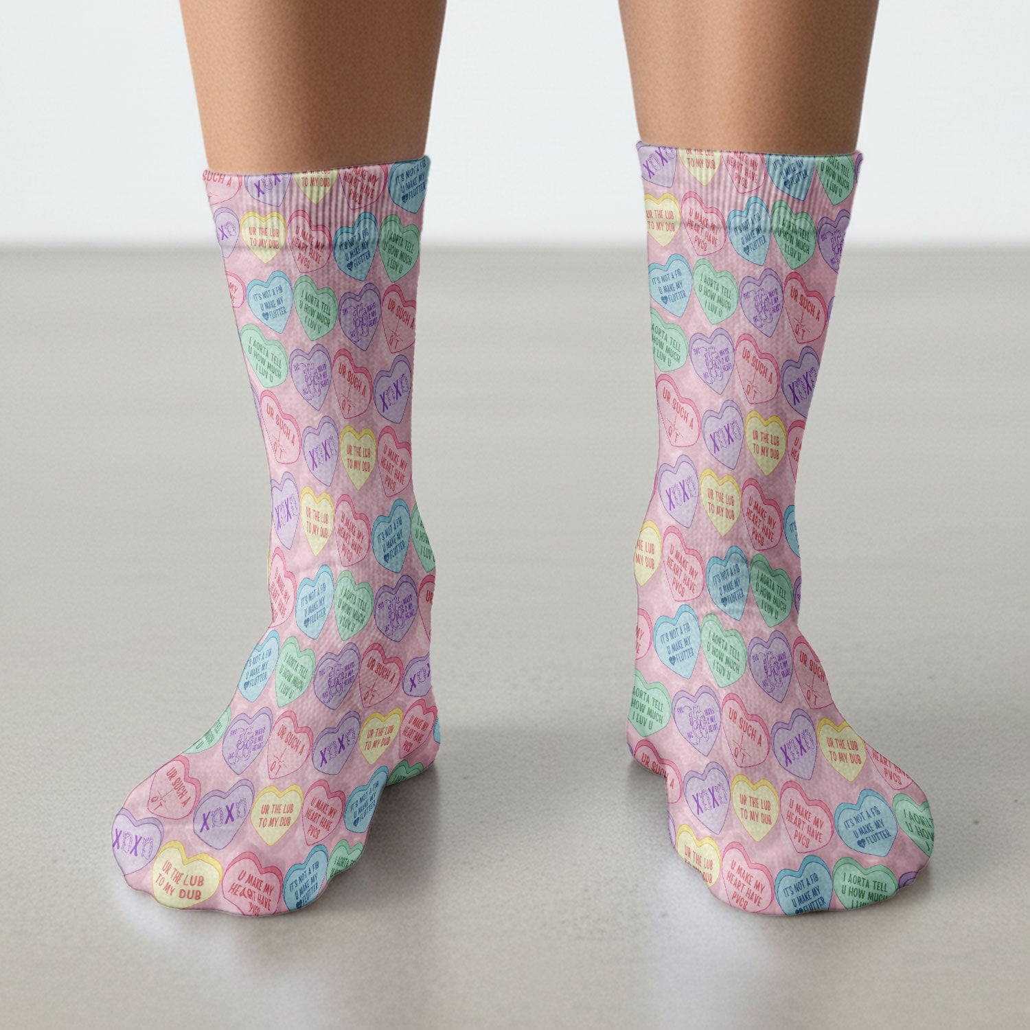 Medical Candy Heart Valentine Pattern Socks, Fun Medical Pattern, Adult Socks for Men and Women