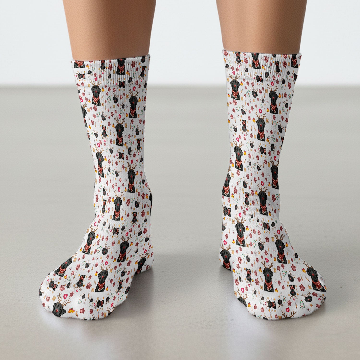 Funny Black Lab Reindeer Socks for Nurse Doctor - Christmas Puppy Adult Socks for Men and Women
