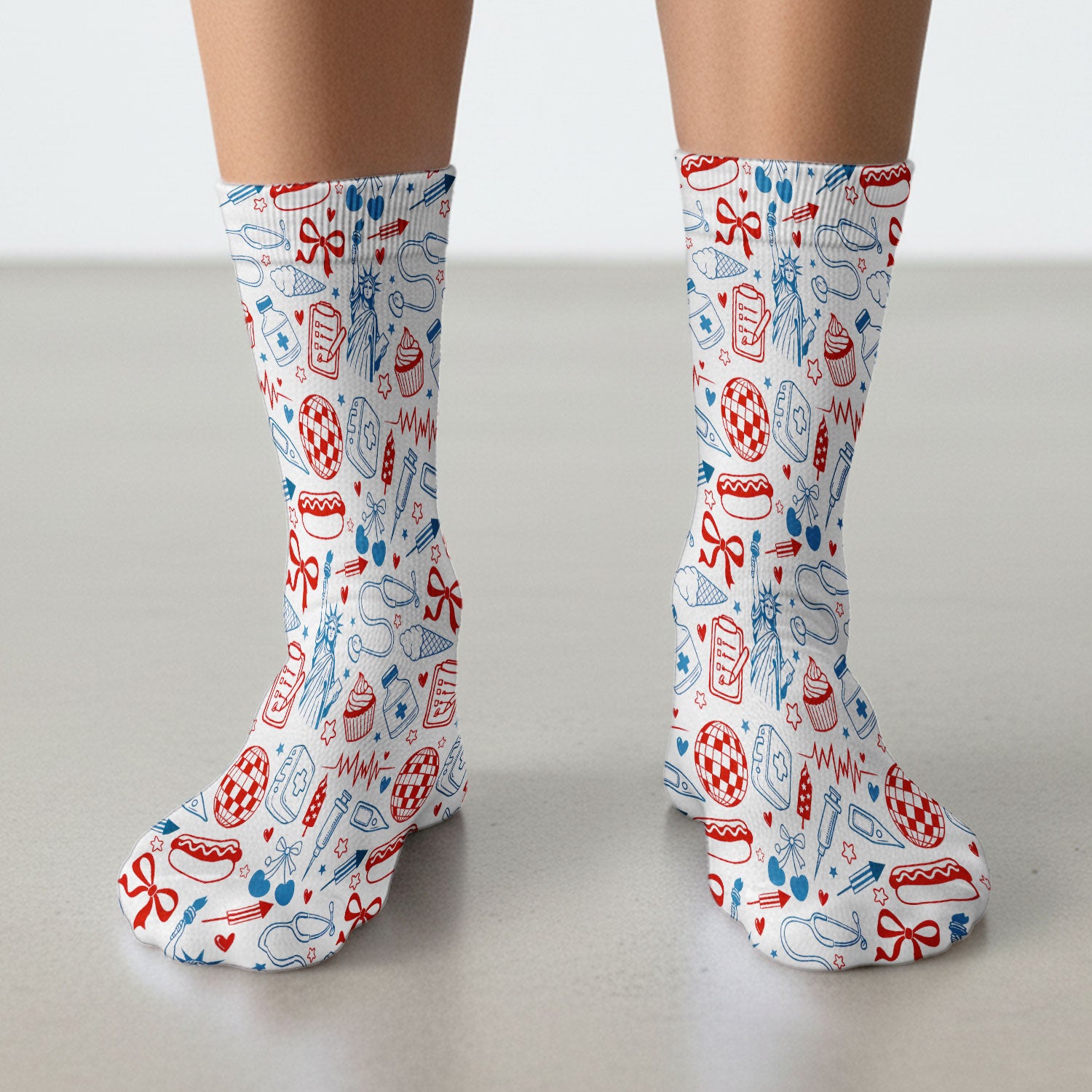 Patriotic Nurse Medical Icons Pattern Print Socks, Adult Socks for Men and Women