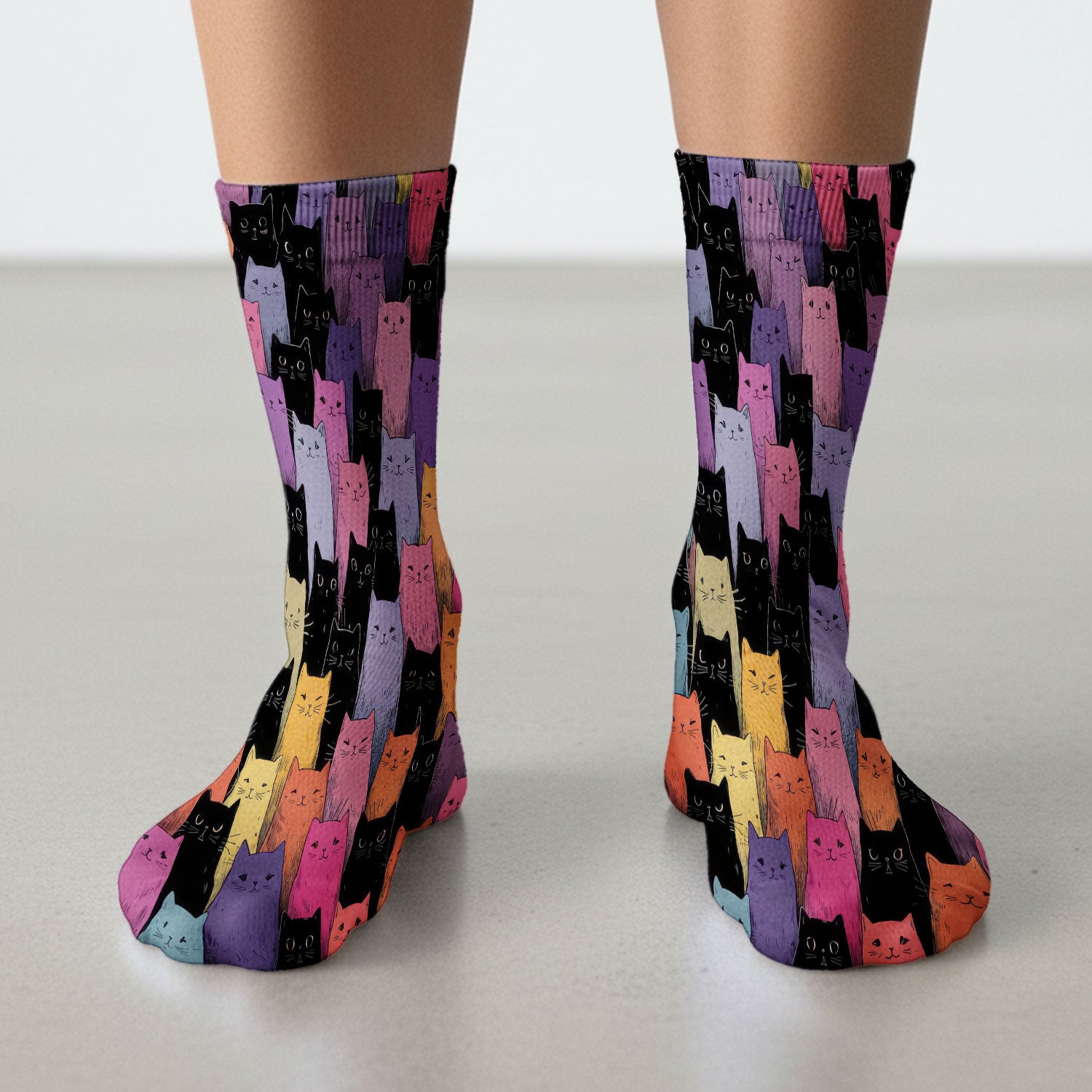 Colorful Cat Art Medical Pattern Socks, Adult Socks for Men and Women