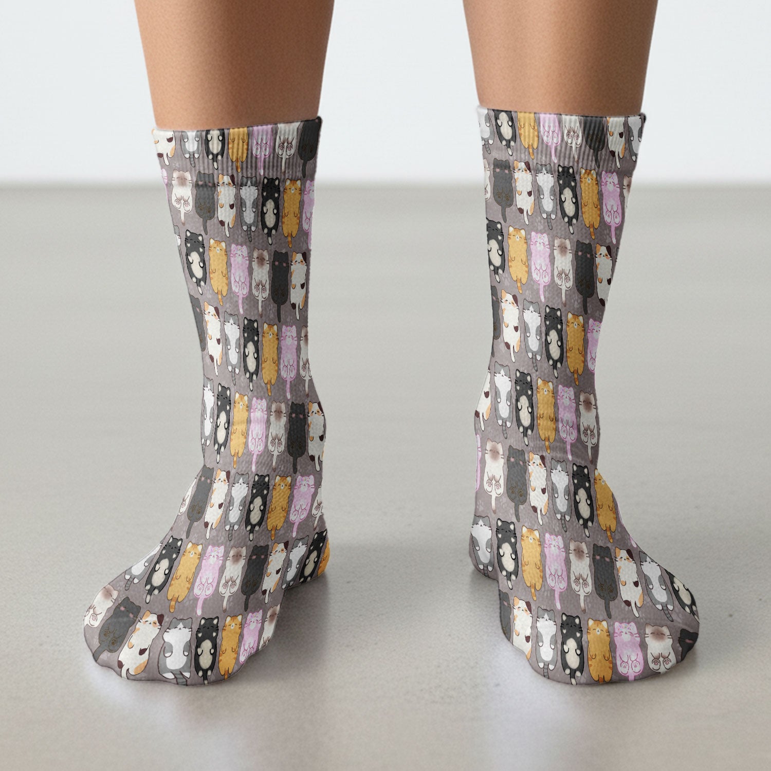 Funny Cartoon Cats All Over Print Socks, Breathable Fabrics Medical Uniform