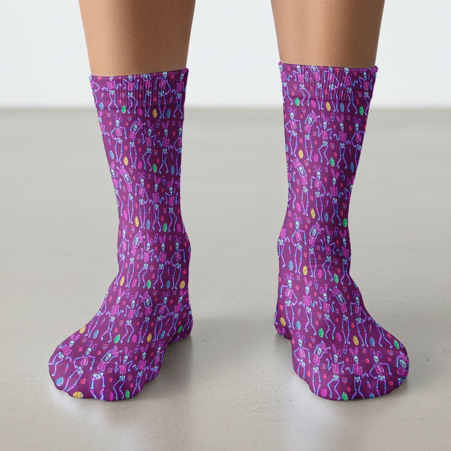Neon Easter Skeleton Pattern Socks, Adult Socks for Men and Women