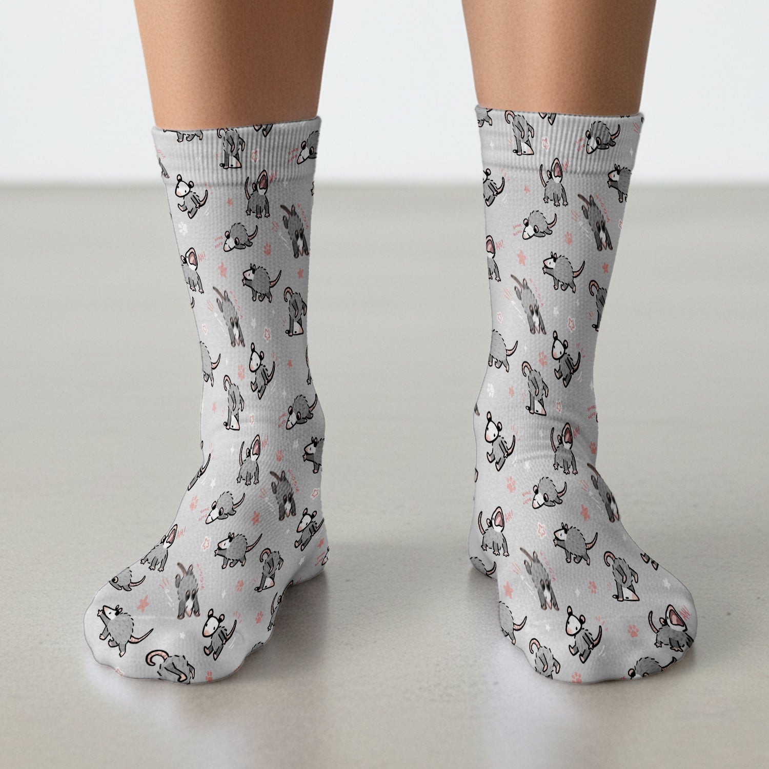 Playful Cartoon Opossum Character Pattern Sock, Breathable Fabrics Medical Uniform