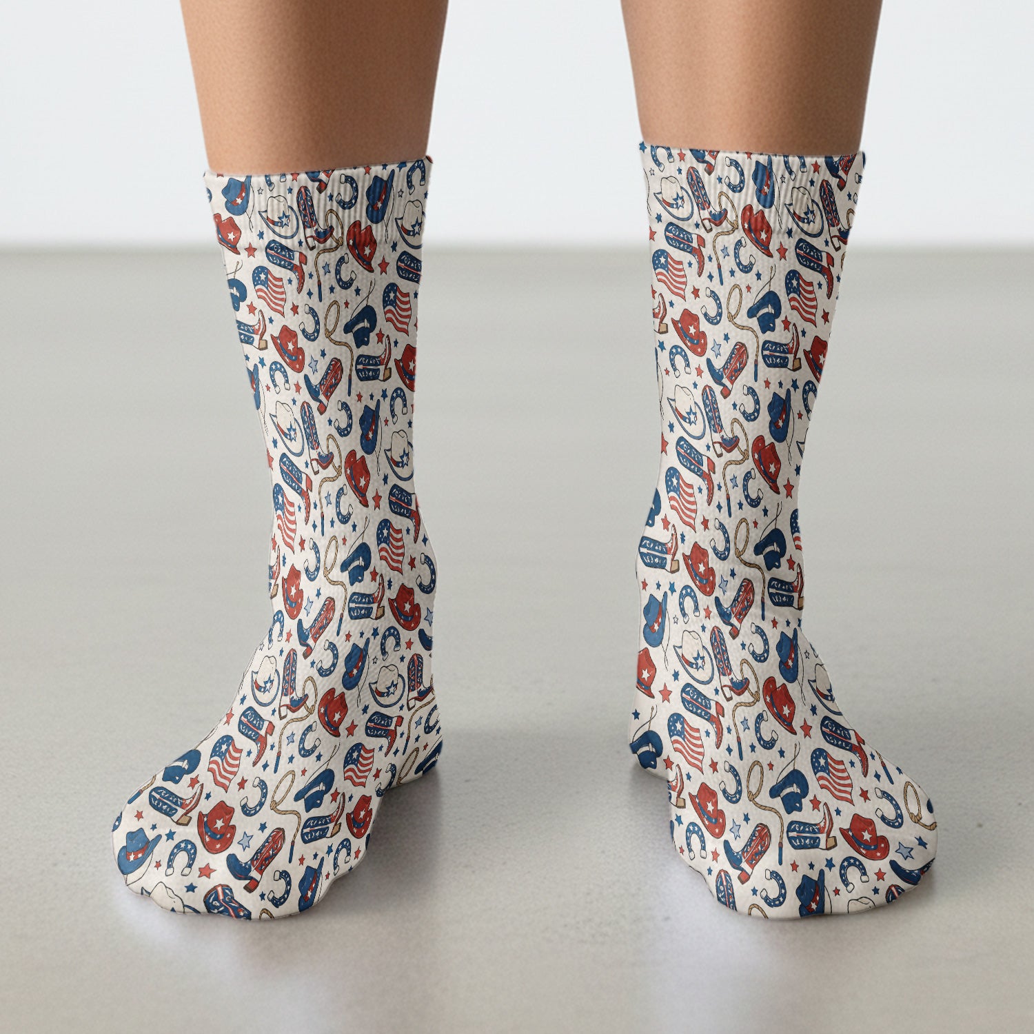 Patriotic Cowboy Boots Horseshoe Pattern Socks, Adult Socks for Men and Women