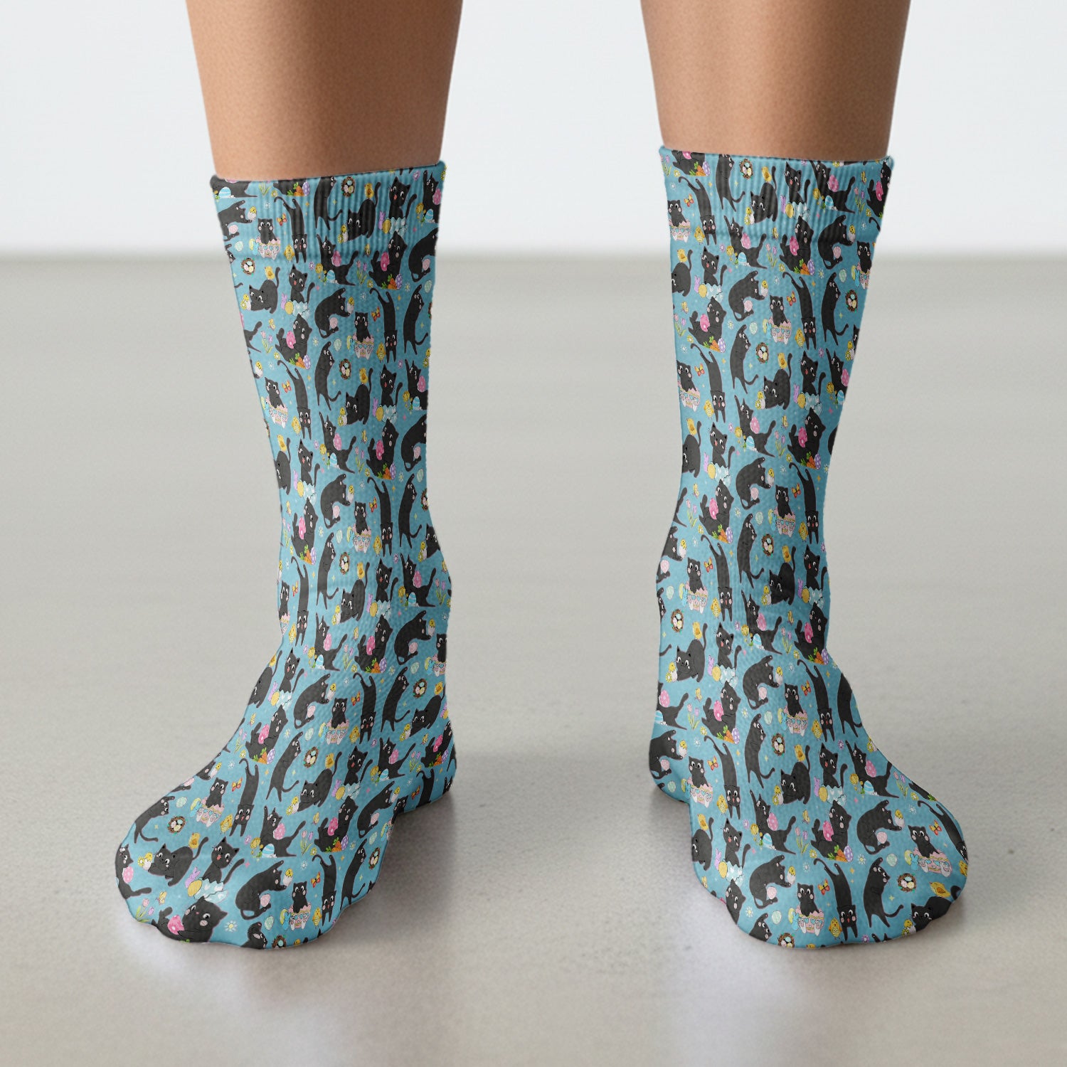 Playful Black Cat Easter Egg Pattern Socks, Breathable Fabrics Medical Uniform