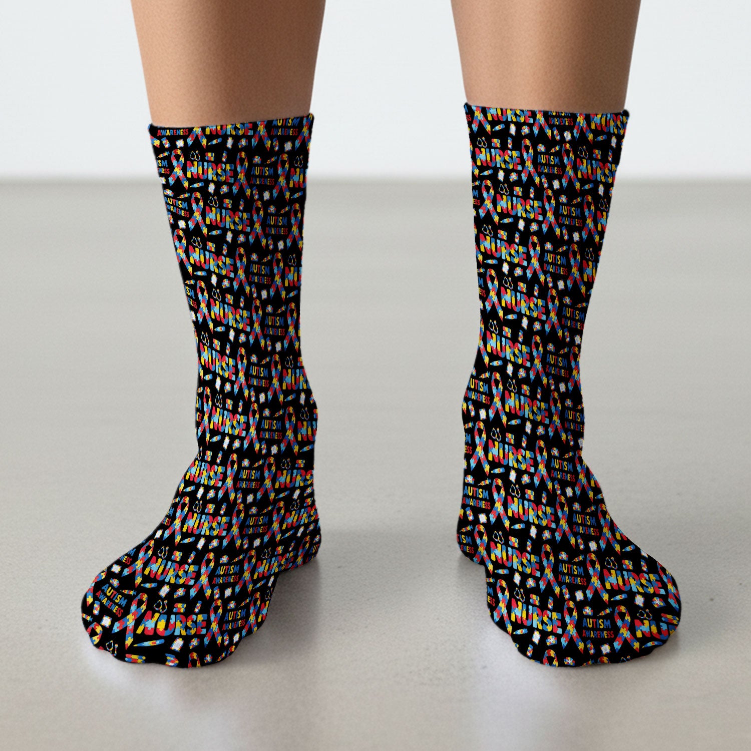 Autism Awareness Nurse Puzzle Ribbon Print Socks, Breathable Fabrics Medical Uniform