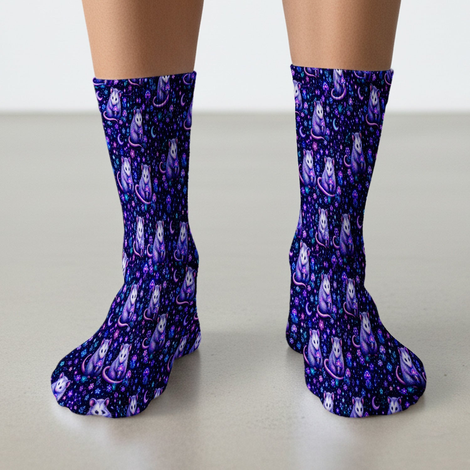 Neon Opossum Mushroom Galaxy Pattern Socks, Adult Socks for Men and Women