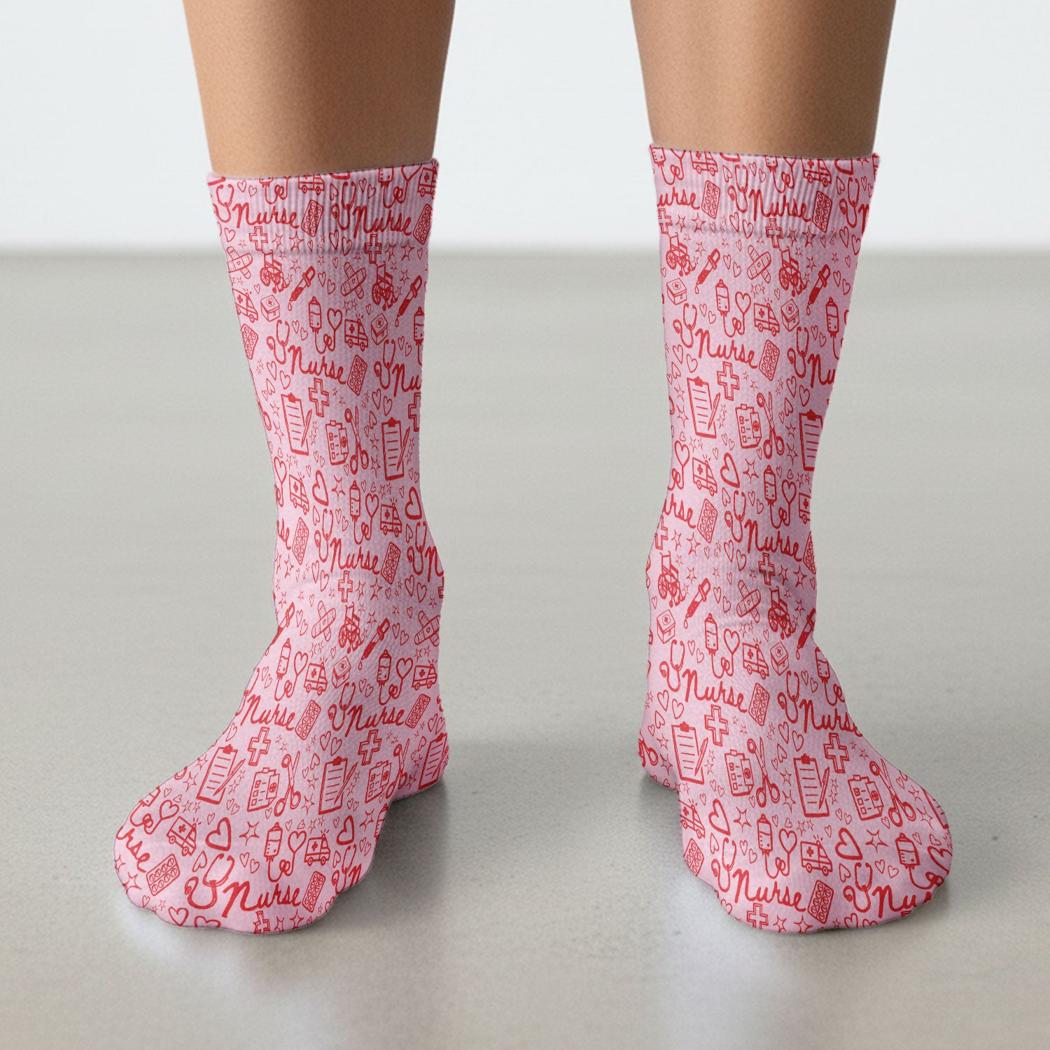 Cute Nurse Heart Medical Pattern Socks, Breathable Fabrics Medical Uniform